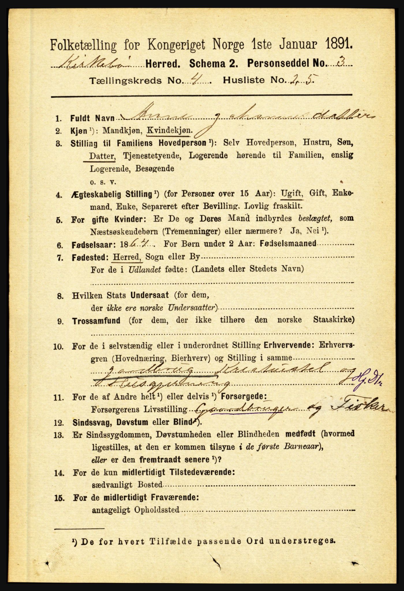 RA, 1891 census for 1416 Kyrkjebø, 1891, p. 997