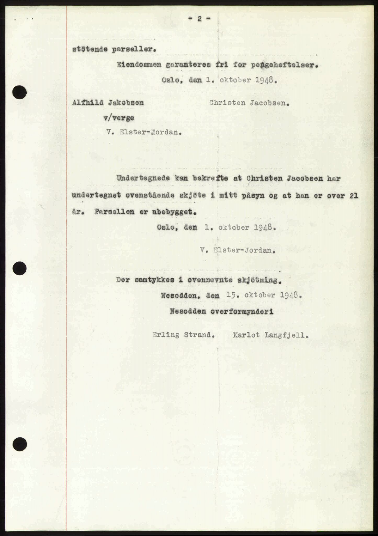 Follo sorenskriveri, SAO/A-10274/G/Ga/Gaa/L0085: Mortgage book no. I 85, 1948-1948, Diary no: : 4270/1948