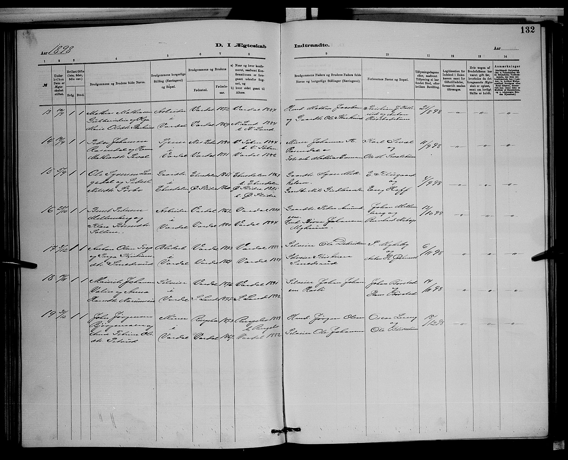 Vardal prestekontor, AV/SAH-PREST-100/H/Ha/Hab/L0008: Parish register (copy) no. 8, 1881-1898, p. 132