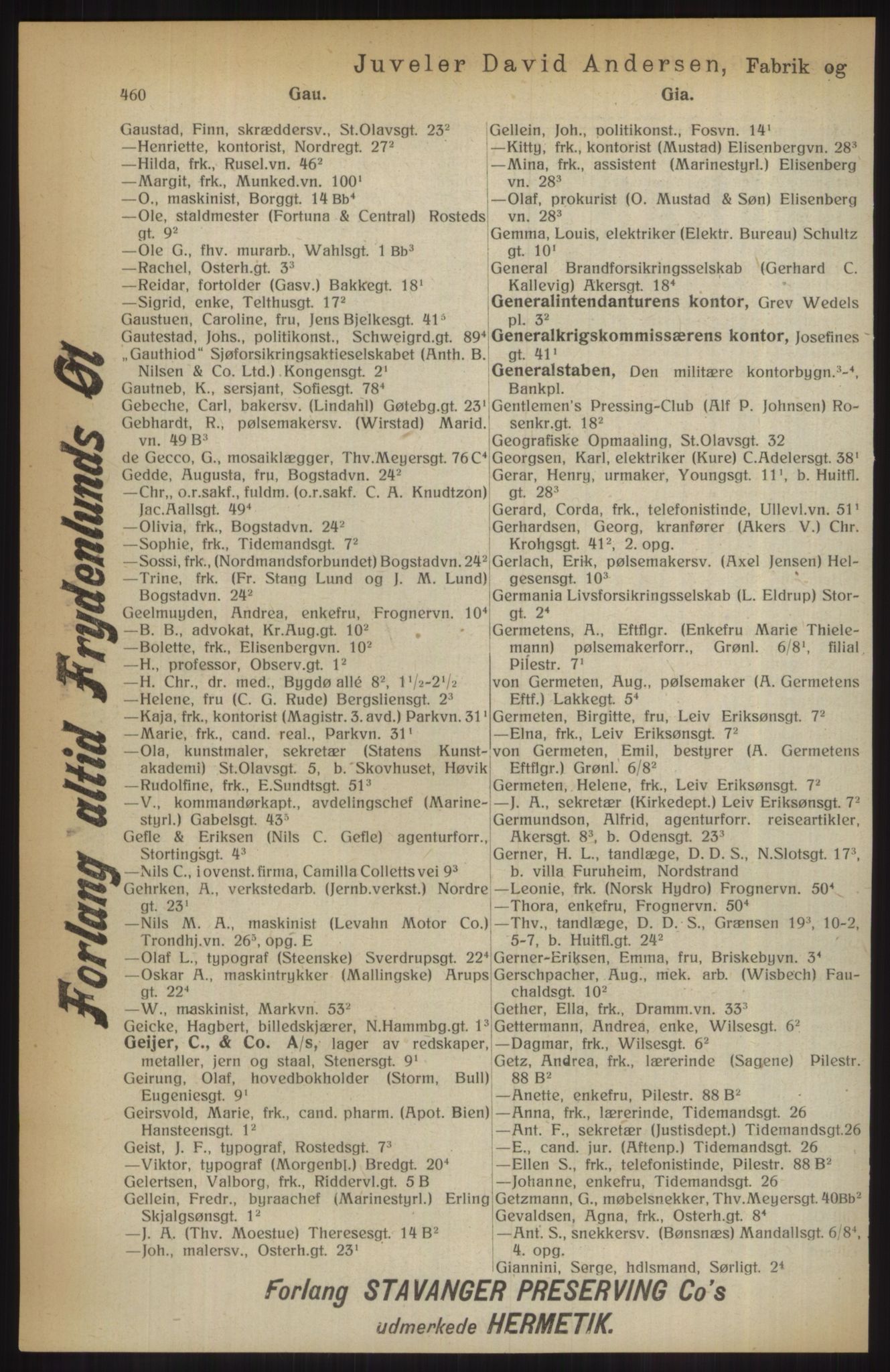 Kristiania/Oslo adressebok, PUBL/-, 1914, p. 460