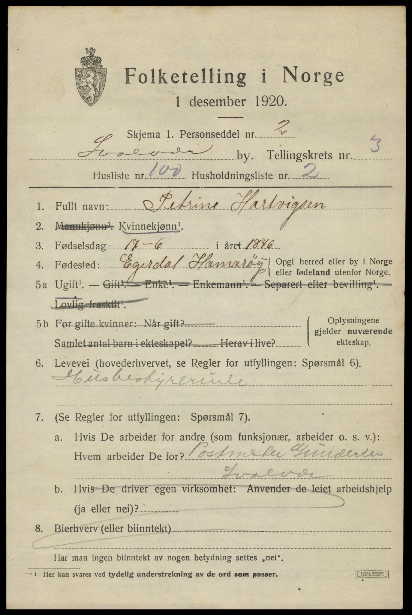 SAT, 1920 census for Svolvær, 1920, p. 5514