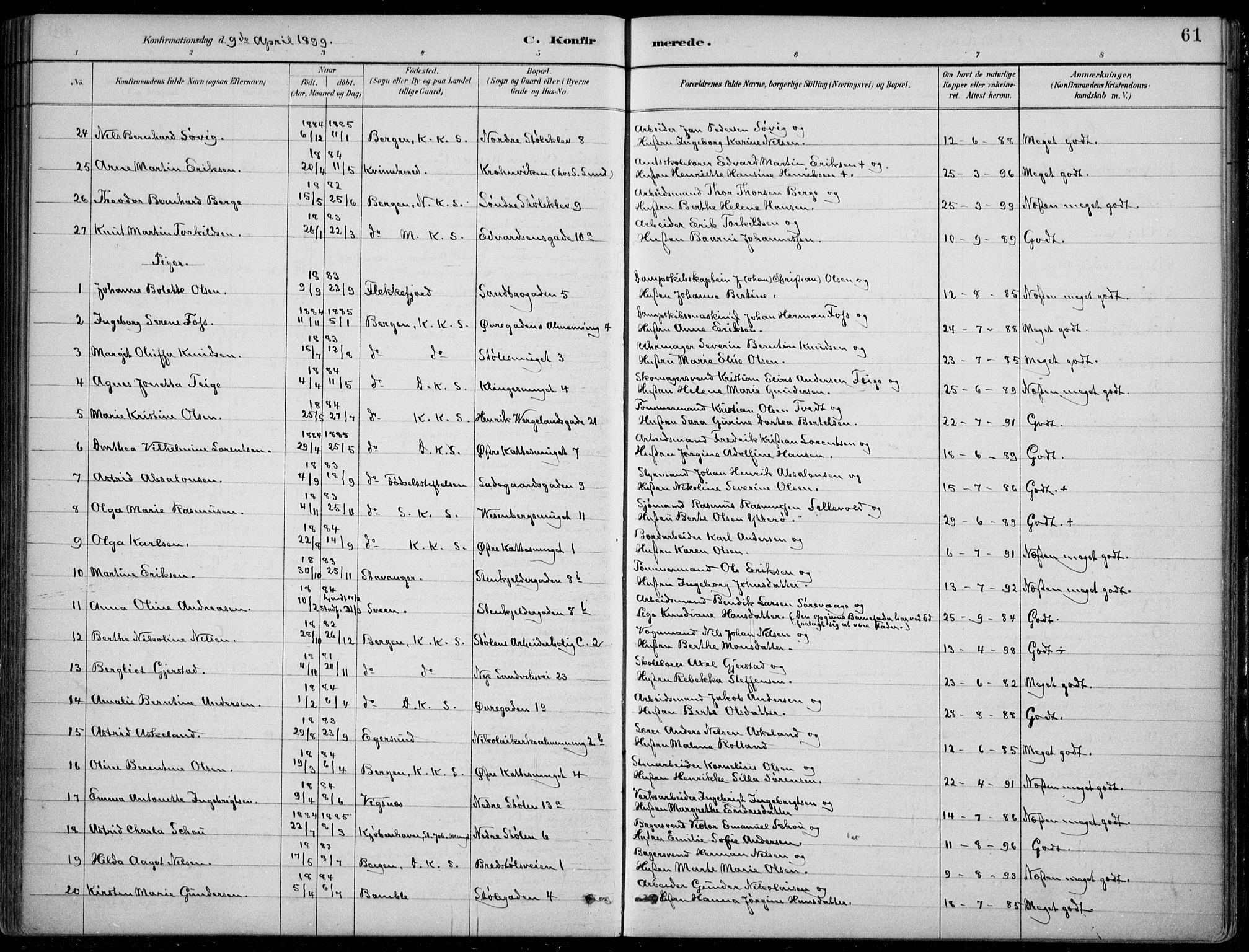 Mariakirken Sokneprestembete, AV/SAB-A-76901/H/Hab/L0008: Parish register (copy) no. A 8, 1889-1908, p. 61