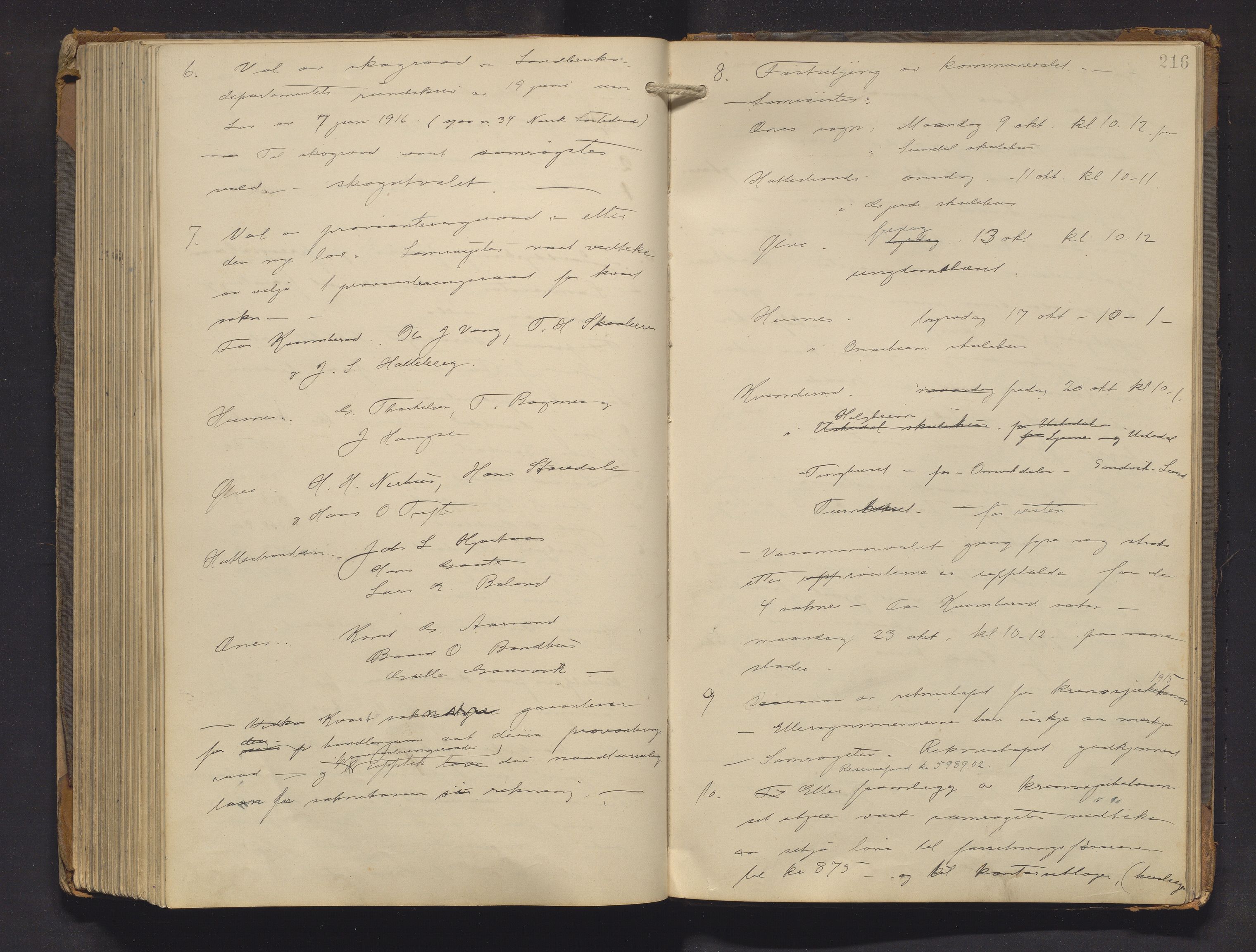 Kvinnherad kommune. Formannskapet, IKAH/1224-021/A/Aa/L0004: Møtebok for formannskap og heradstyre i Kvinnherad prestegjeld og styre i soknekommunane Kvinnherad, Ølve, Husnes og Ænes, 1907-1917, p. 216