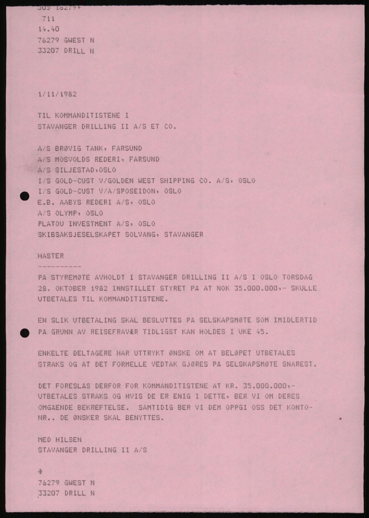 Pa 1503 - Stavanger Drilling AS, AV/SAST-A-101906/D/L0006: Korrespondanse og saksdokumenter, 1974-1984, p. 157