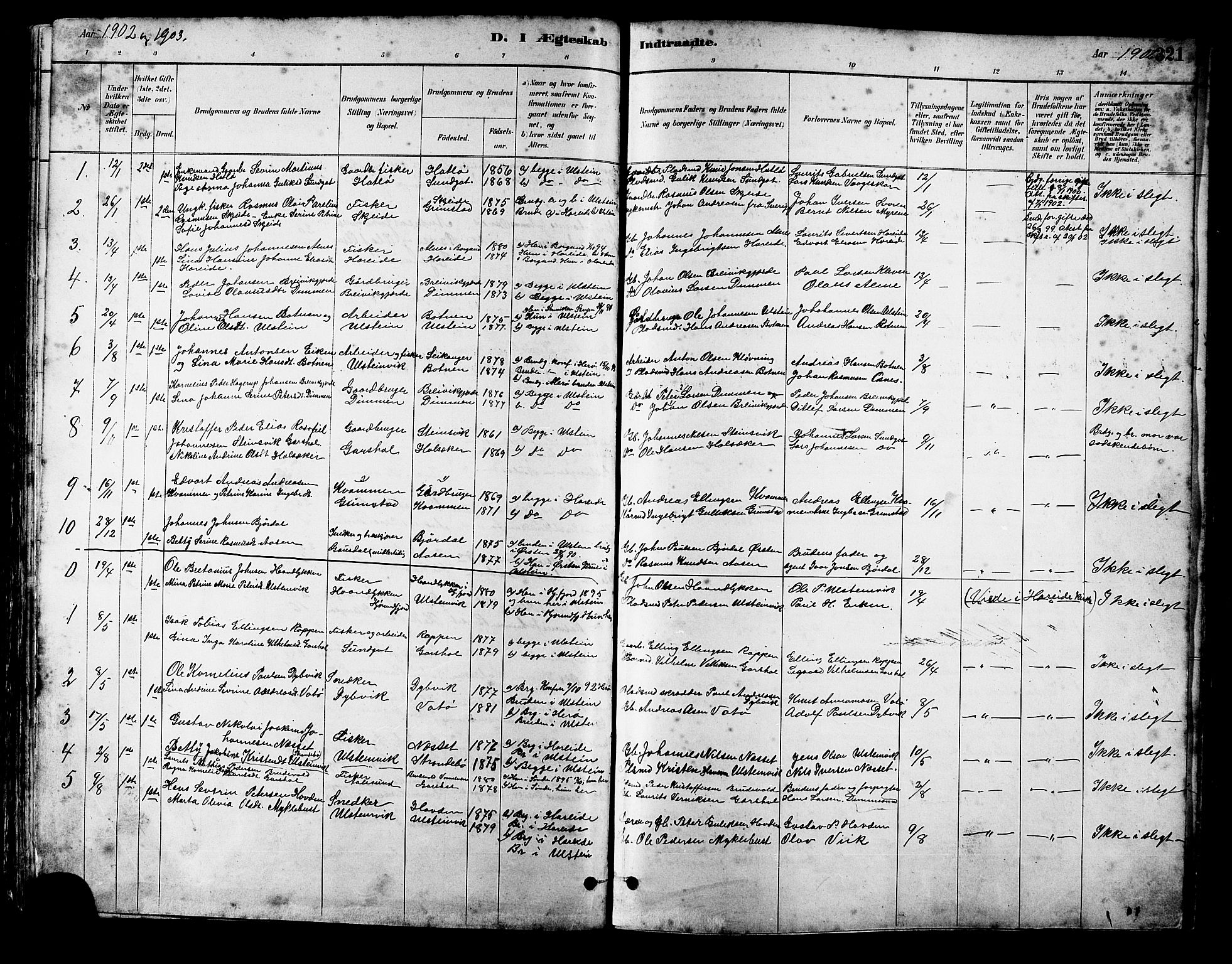 Ministerialprotokoller, klokkerbøker og fødselsregistre - Møre og Romsdal, SAT/A-1454/509/L0112: Parish register (copy) no. 509C02, 1883-1922, p. 321