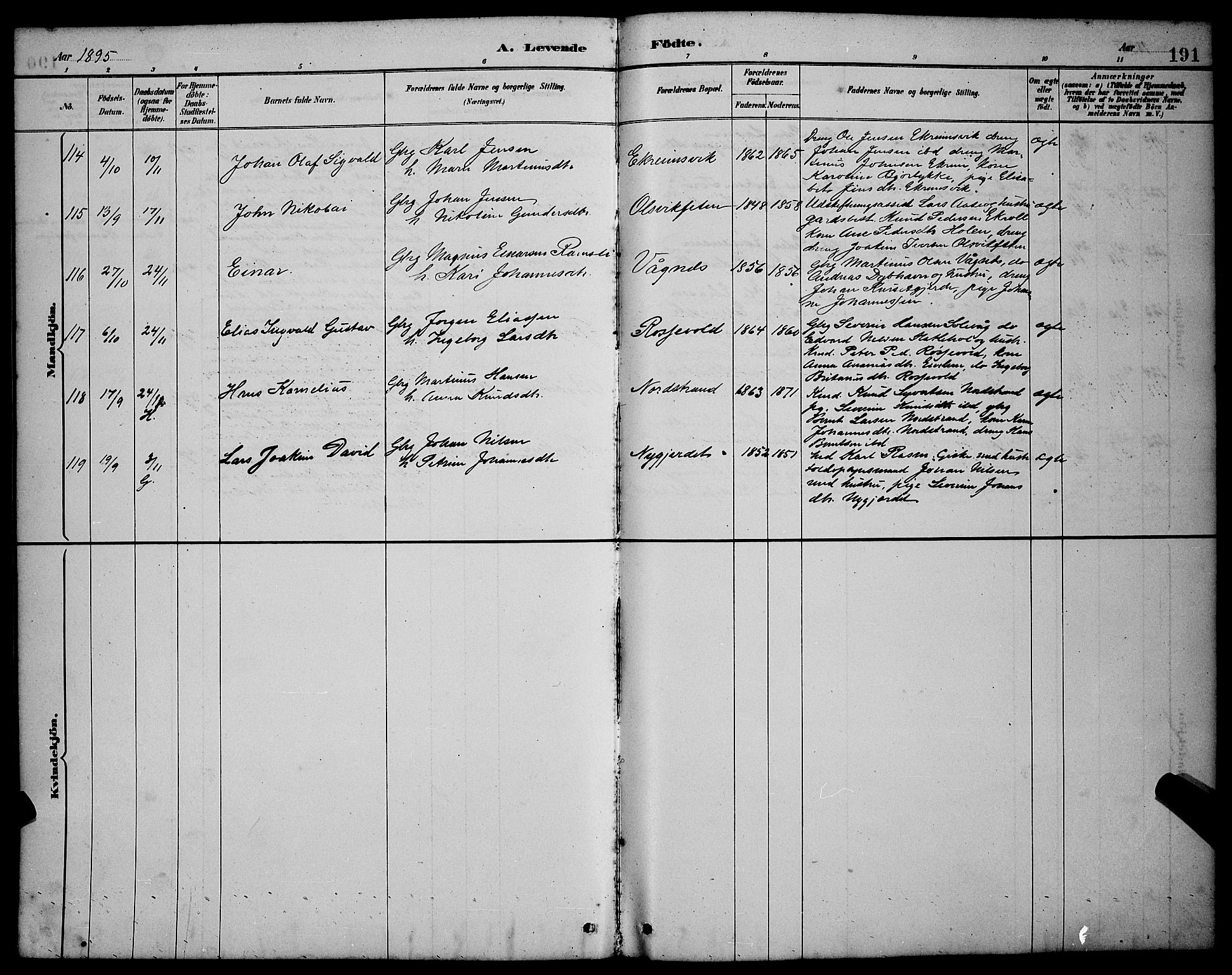 Ministerialprotokoller, klokkerbøker og fødselsregistre - Møre og Romsdal, AV/SAT-A-1454/528/L0431: Parish register (copy) no. 528C12, 1885-1898, p. 191