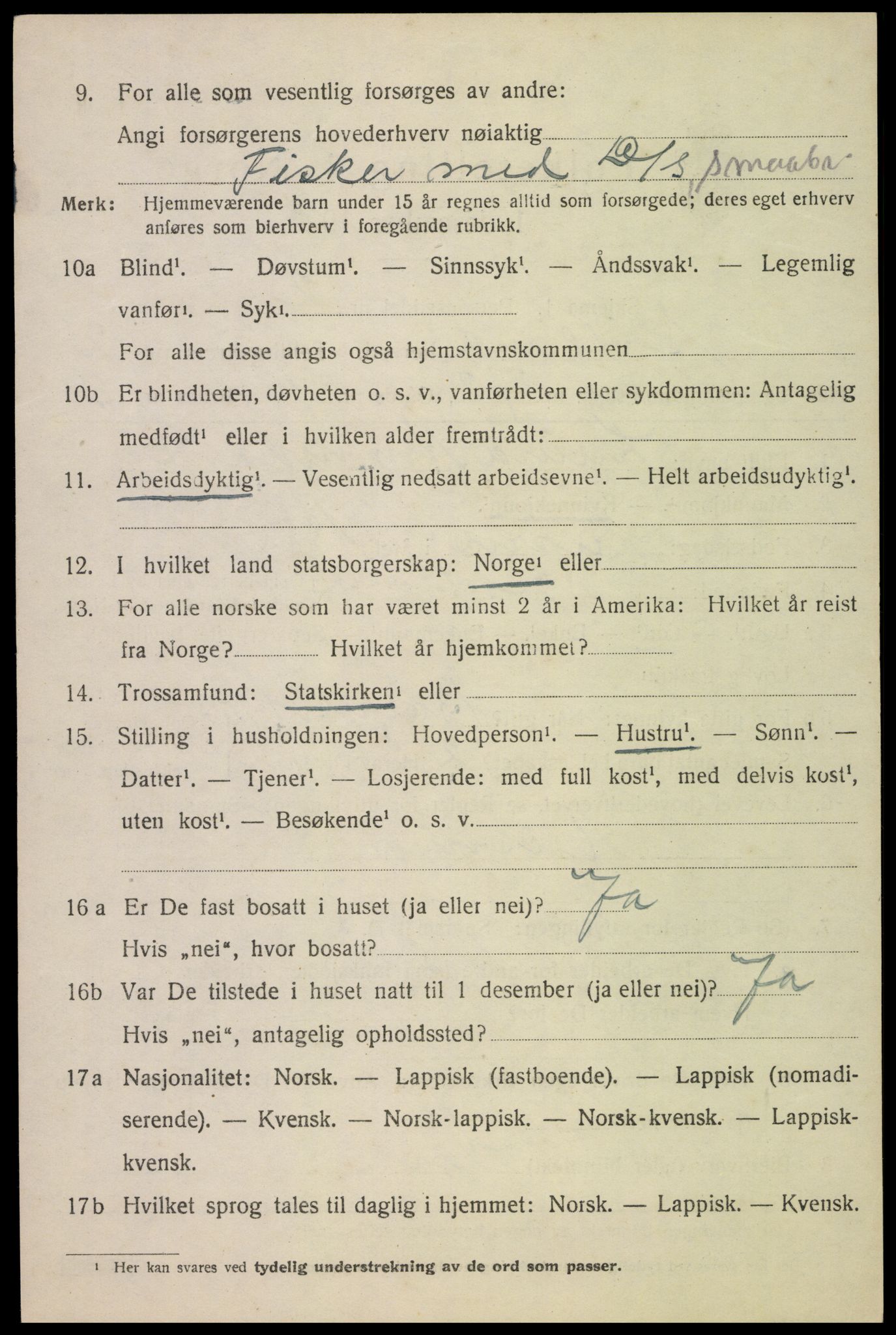 SAT, 1920 census for Sortland, 1920, p. 3609