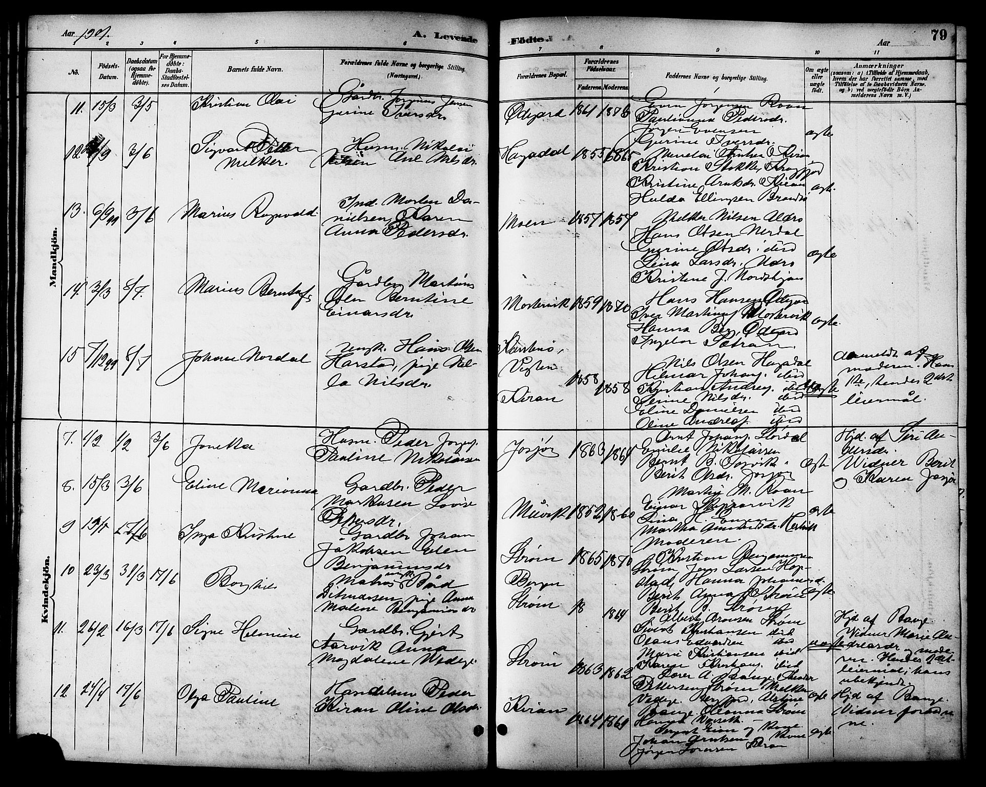 Ministerialprotokoller, klokkerbøker og fødselsregistre - Sør-Trøndelag, AV/SAT-A-1456/657/L0716: Parish register (copy) no. 657C03, 1889-1904, p. 79