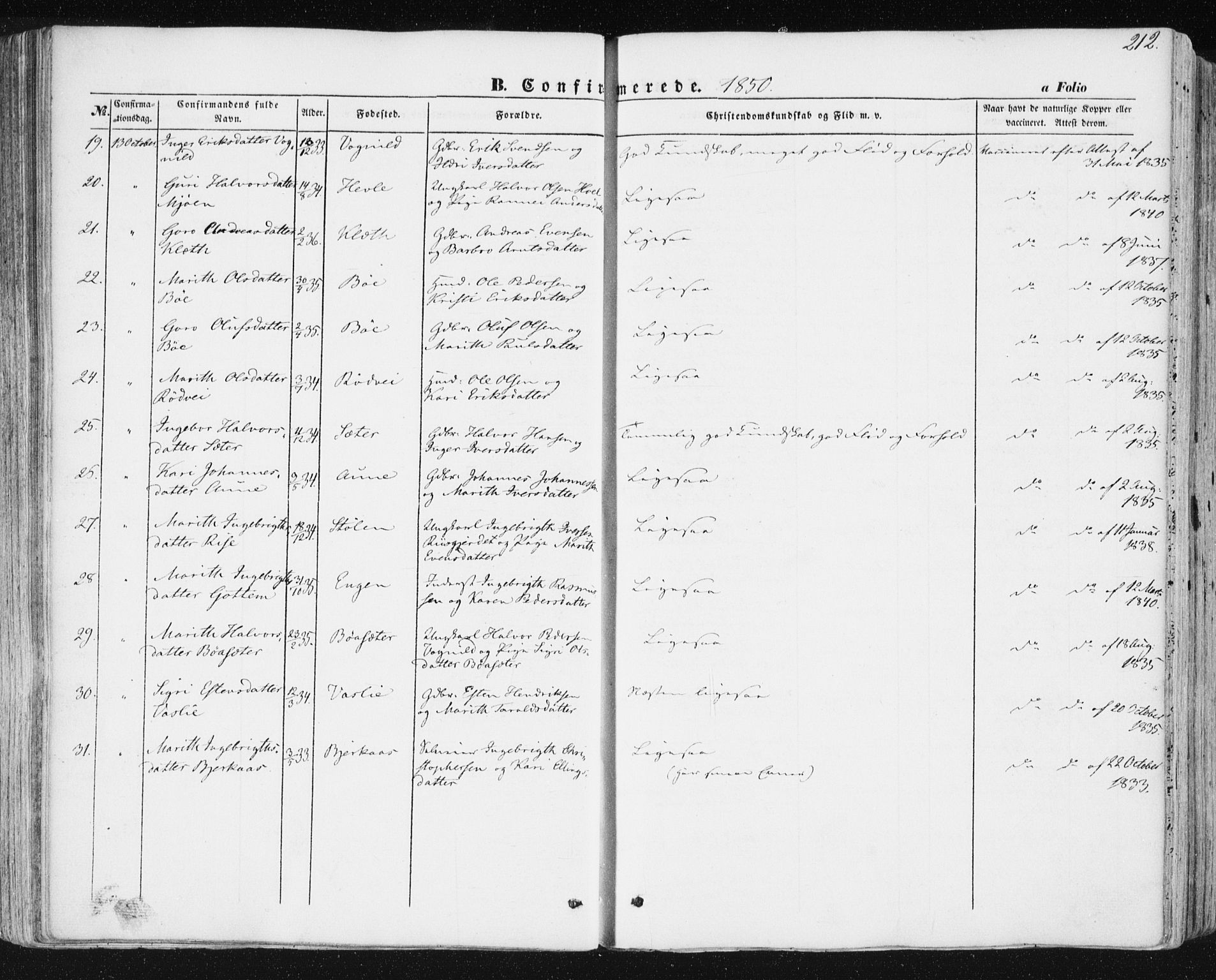 Ministerialprotokoller, klokkerbøker og fødselsregistre - Sør-Trøndelag, SAT/A-1456/678/L0899: Parish register (official) no. 678A08, 1848-1872, p. 212