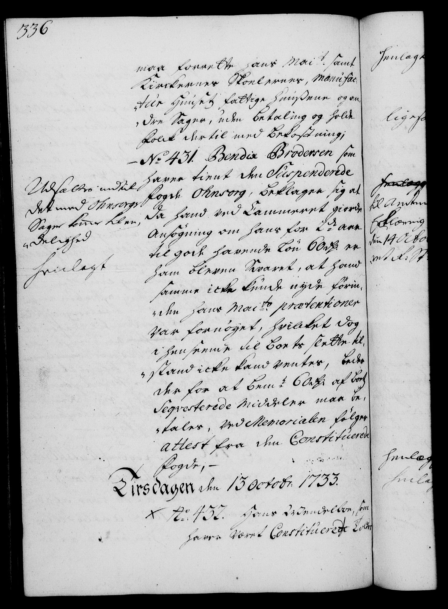 Rentekammeret, Kammerkanselliet, AV/RA-EA-3111/G/Gh/Gha/L0015: Norsk ekstraktmemorialprotokoll (merket RK 53.60), 1733, p. 336