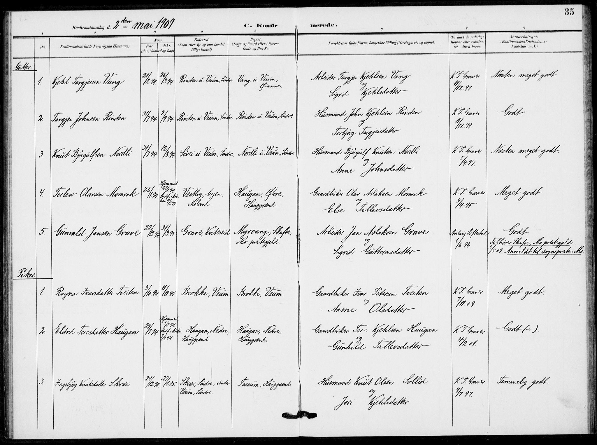 Fyresdal kirkebøker, AV/SAKO-A-263/F/Fb/L0004: Parish register (official) no. II 4, 1903-1920, p. 35