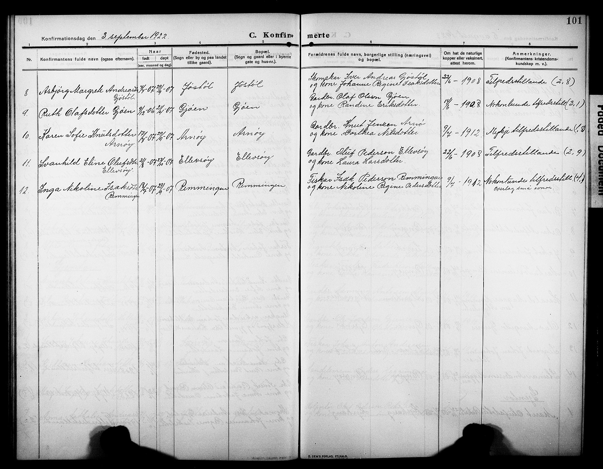 Ministerialprotokoller, klokkerbøker og fødselsregistre - Møre og Romsdal, AV/SAT-A-1454/581/L0943: Parish register (copy) no. 581C01, 1909-1931, p. 101