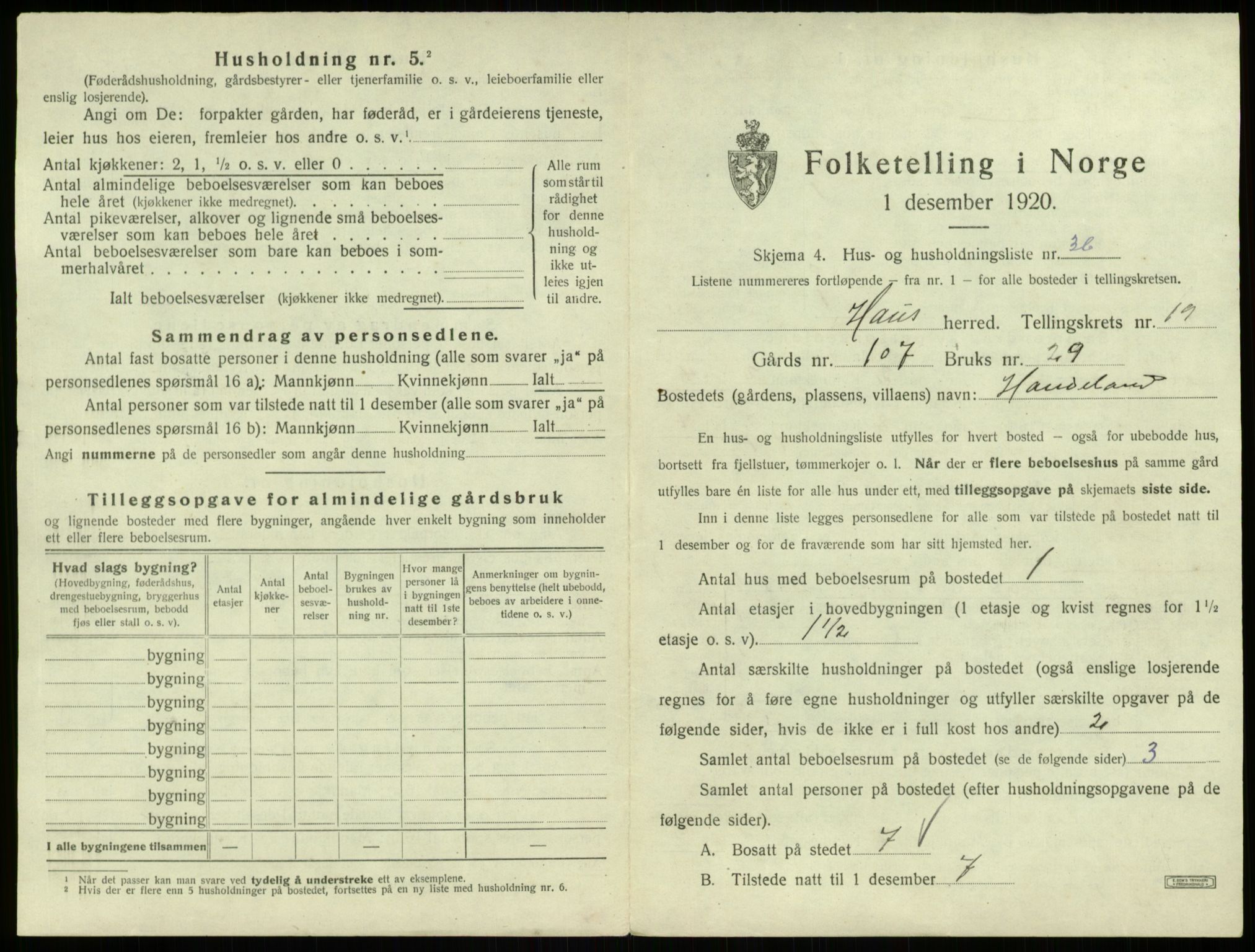 SAB, 1920 census for Haus, 1920, p. 1687