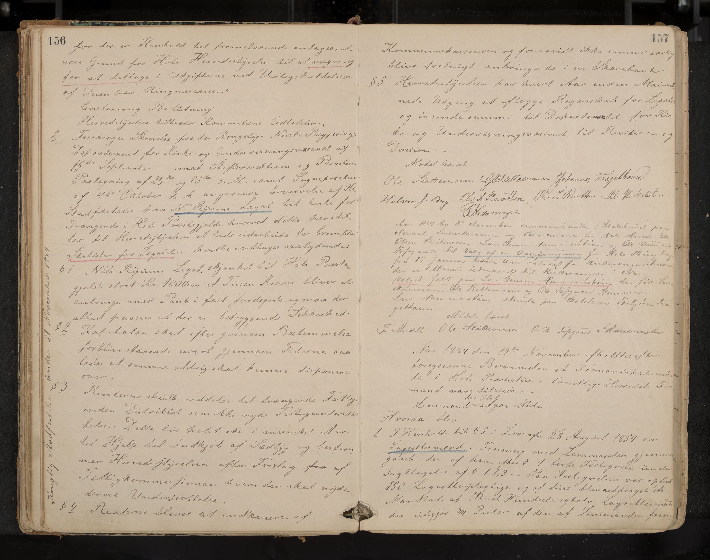 Hol formannskap og sentraladministrasjon, IKAK/0620021-1/A/L0001: Møtebok, 1877-1893, p. 156-157