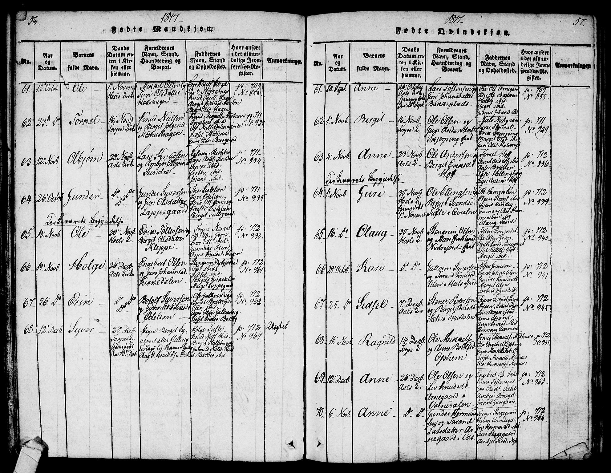 Ål kirkebøker, AV/SAKO-A-249/F/Fa/L0004: Parish register (official) no. I 4, 1815-1825, p. 56-57