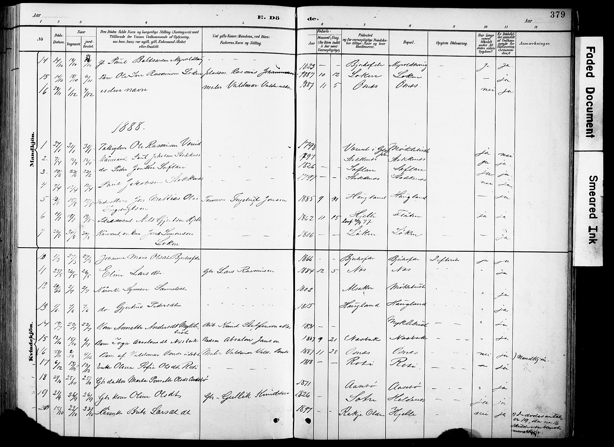 Eid sokneprestembete, SAB/A-82301/H/Hab/Habb/L0002: Parish register (copy) no. B 2, 1882-1907, p. 379