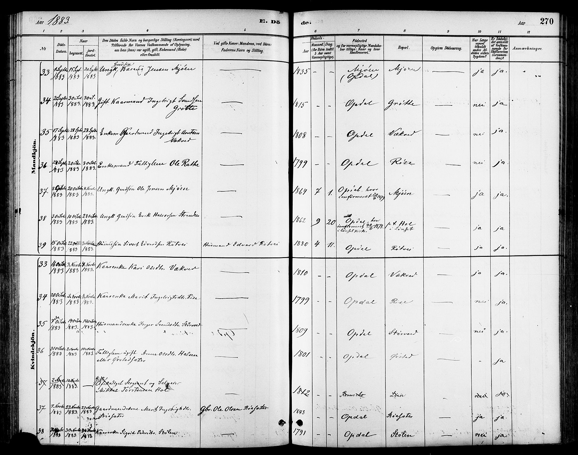 Ministerialprotokoller, klokkerbøker og fødselsregistre - Sør-Trøndelag, AV/SAT-A-1456/678/L0901: Parish register (official) no. 678A10, 1881-1894, p. 270