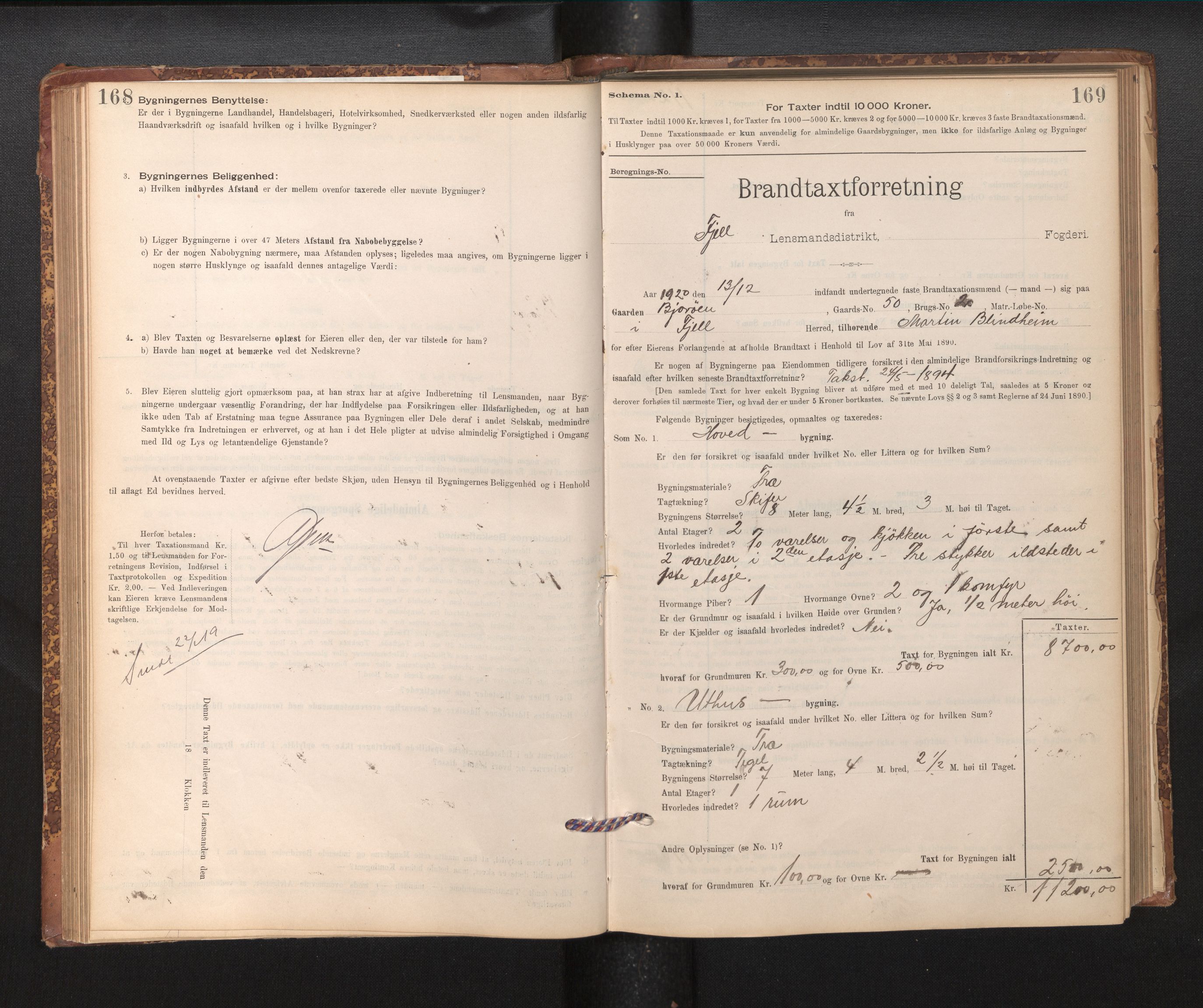 Lensmannen i Fjell, AV/SAB-A-32301/0012/L0005: Branntakstprotokoll, skjematakst, 1895-1931, p. 168-169