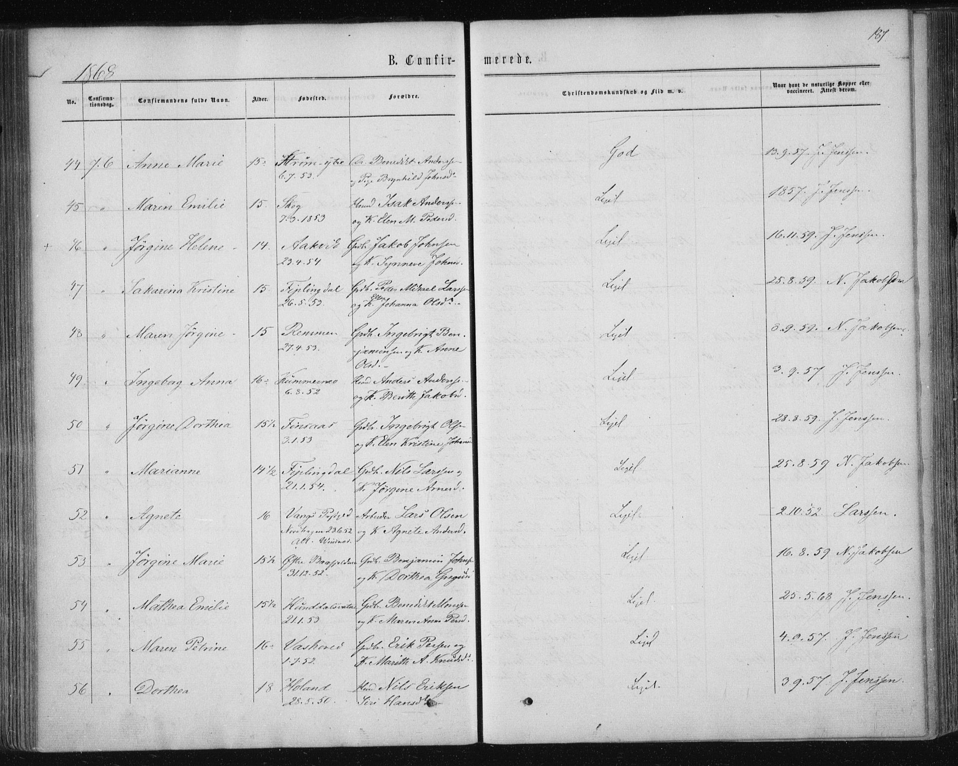 Ministerialprotokoller, klokkerbøker og fødselsregistre - Nordland, AV/SAT-A-1459/820/L0294: Parish register (official) no. 820A15, 1866-1879, p. 187