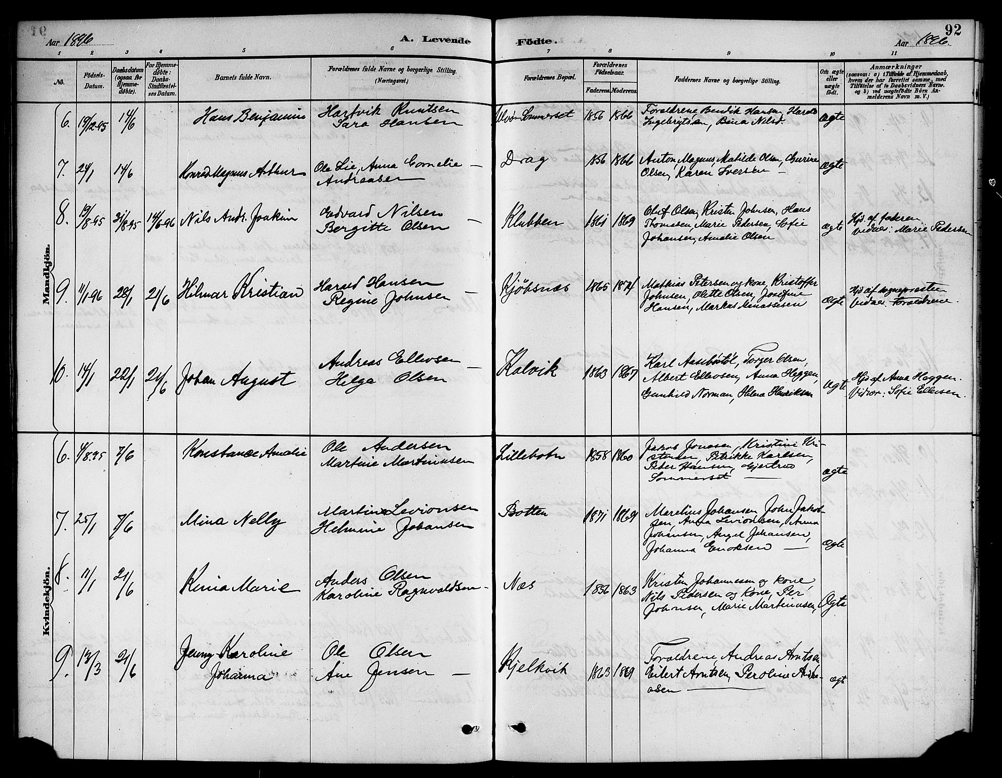 Ministerialprotokoller, klokkerbøker og fødselsregistre - Nordland, AV/SAT-A-1459/861/L0876: Parish register (copy) no. 861C02, 1887-1903, p. 92