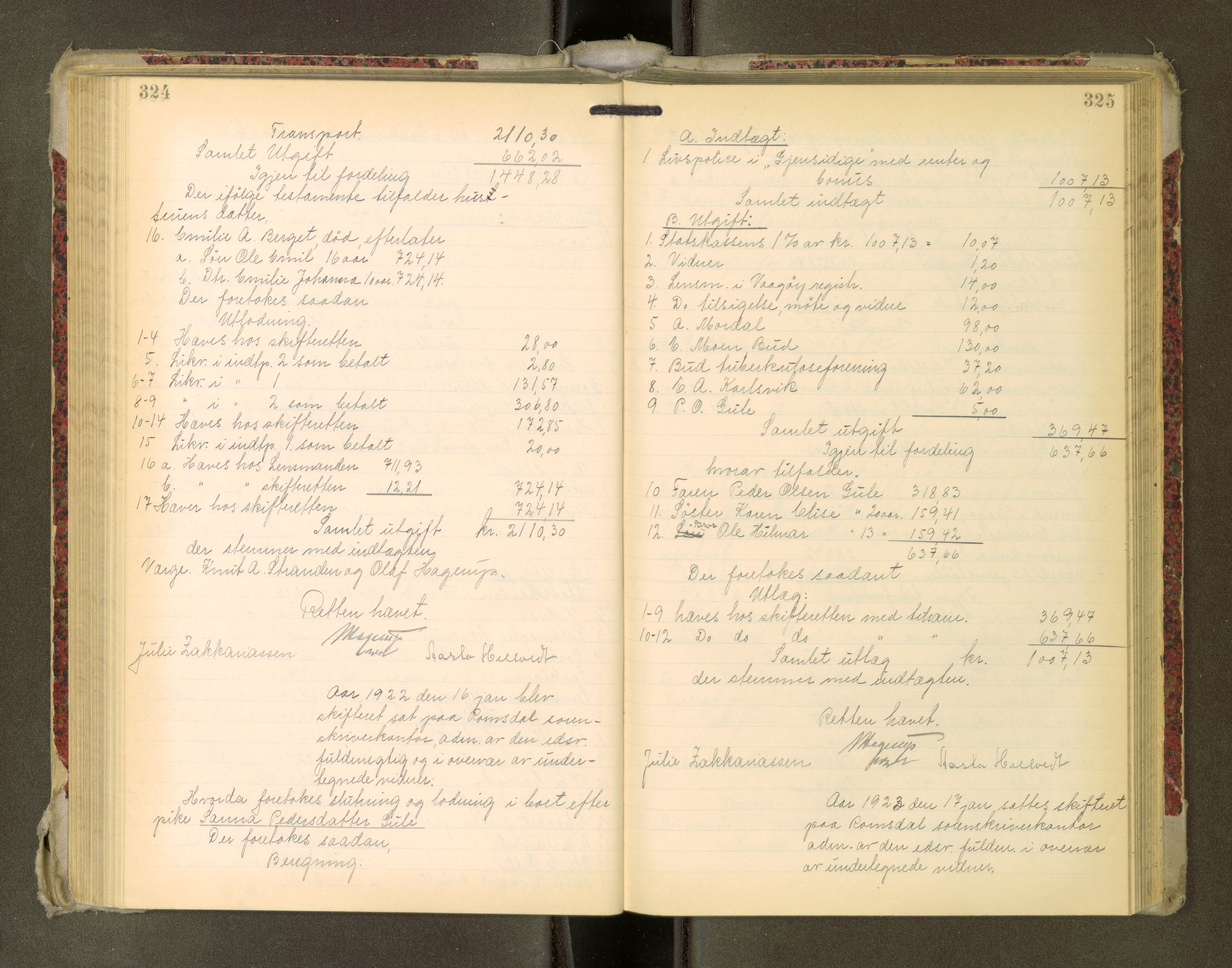 Romsdal sorenskriveri, AV/SAT-A-4149/1/3/3A/L0022: Skifteutlodnings Protokoll, 1920-1924, p. 324-325