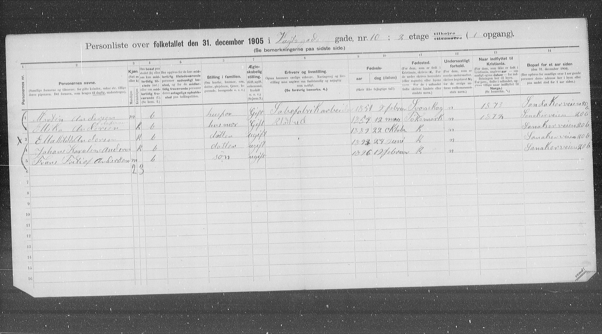 OBA, Municipal Census 1905 for Kristiania, 1905, p. 65578