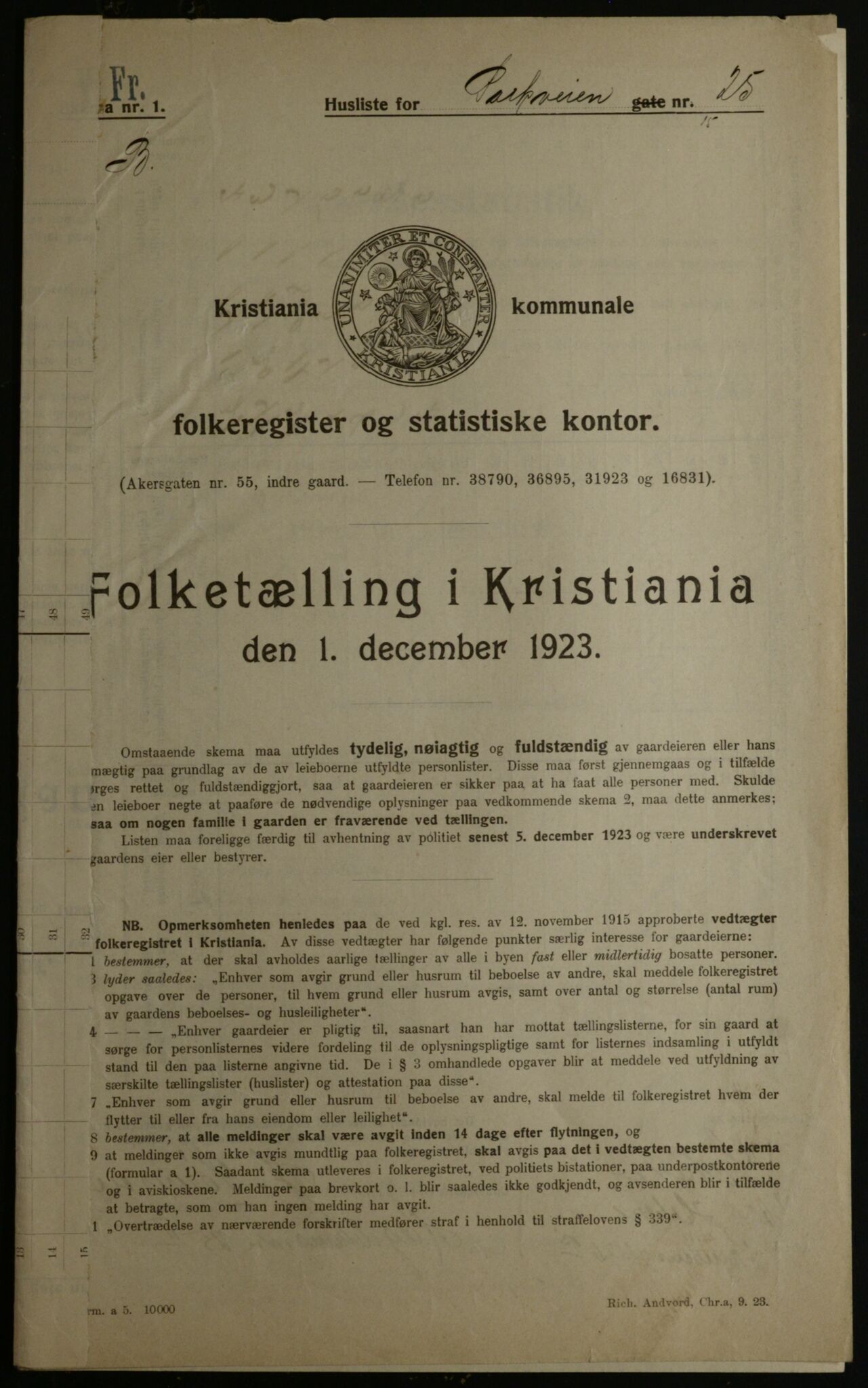 OBA, Municipal Census 1923 for Kristiania, 1923, p. 86137