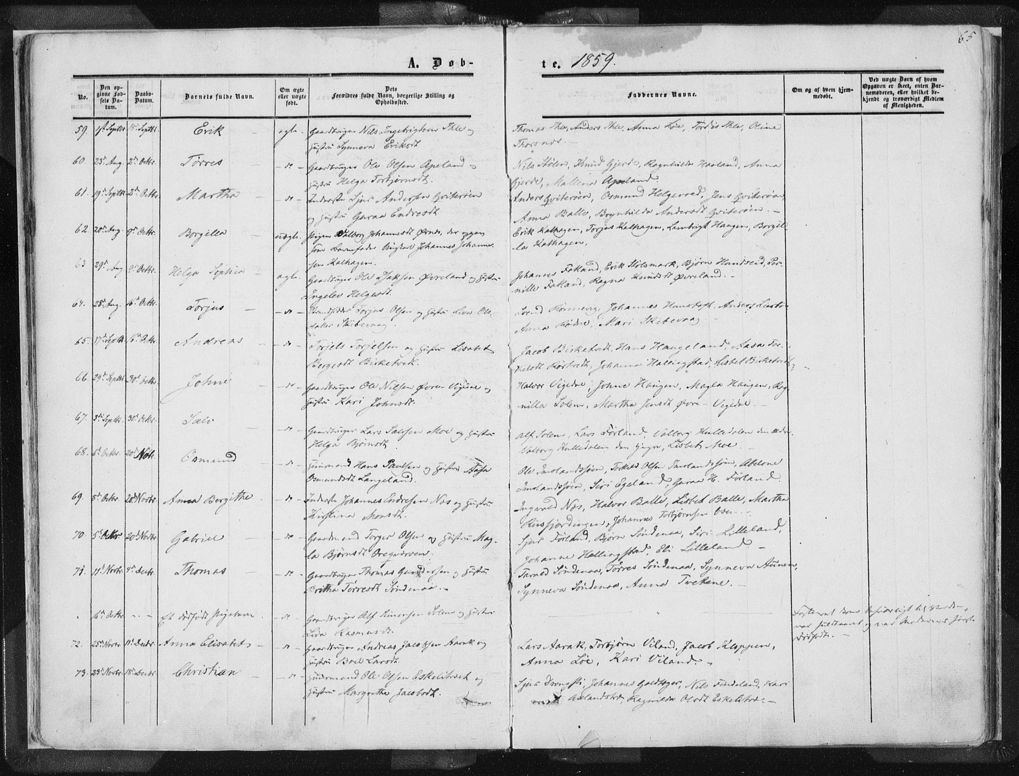 Vikedal sokneprestkontor, AV/SAST-A-101840/01/IV: Parish register (official) no. A 6.1, 1851-1867, p. 65