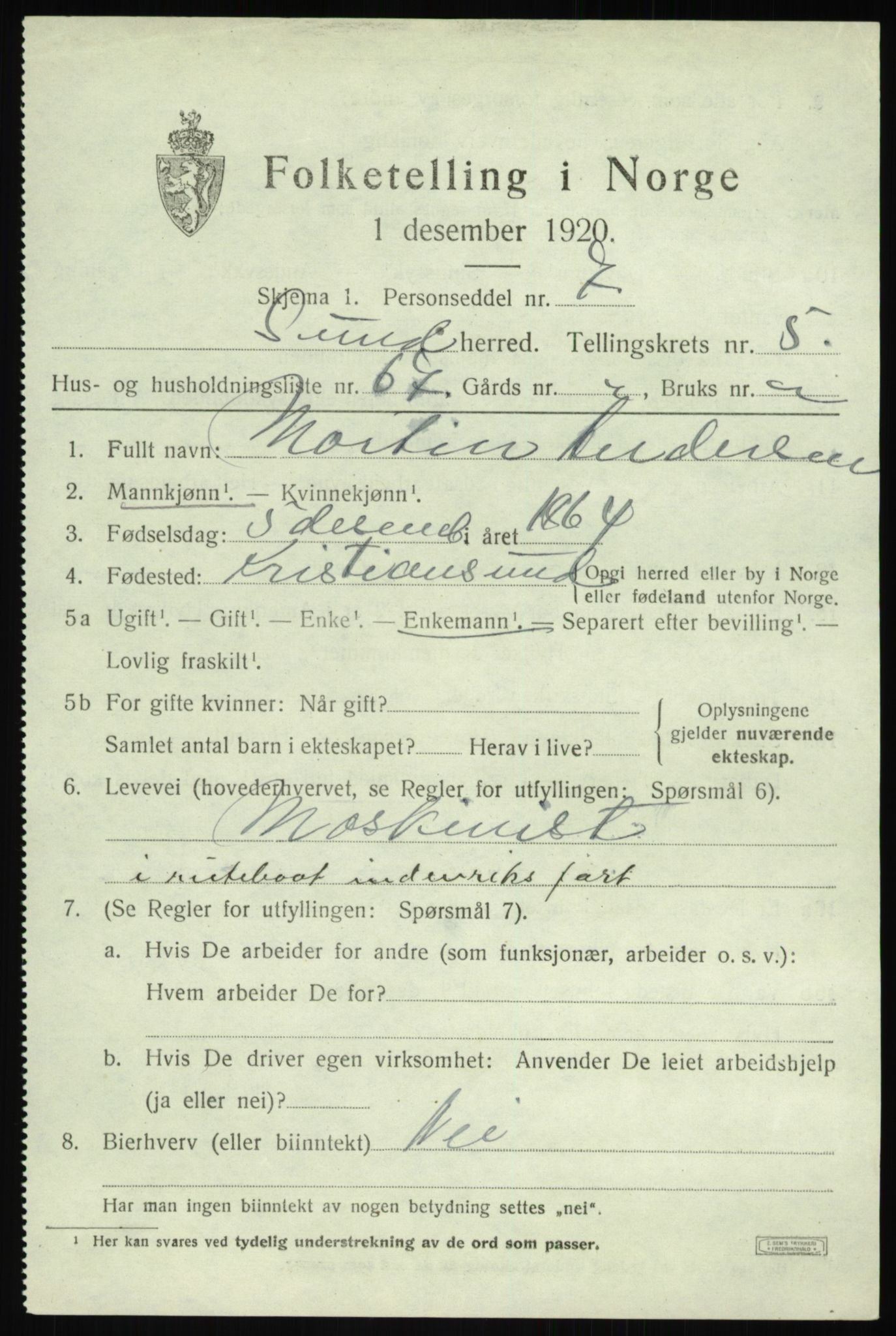 SAB, 1920 census for Sund, 1920, p. 3871