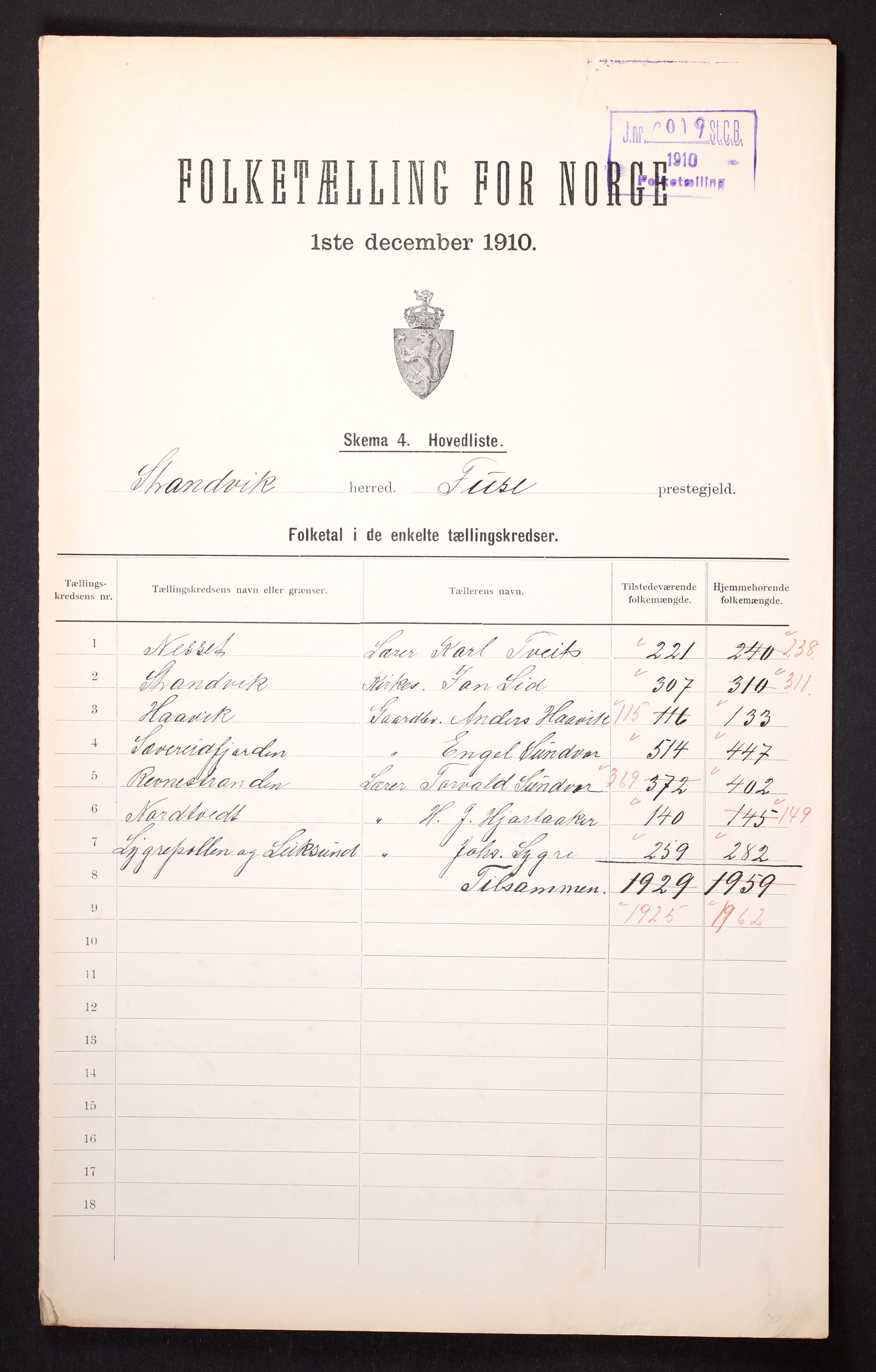 RA, 1910 census for Strandvik, 1910, p. 2