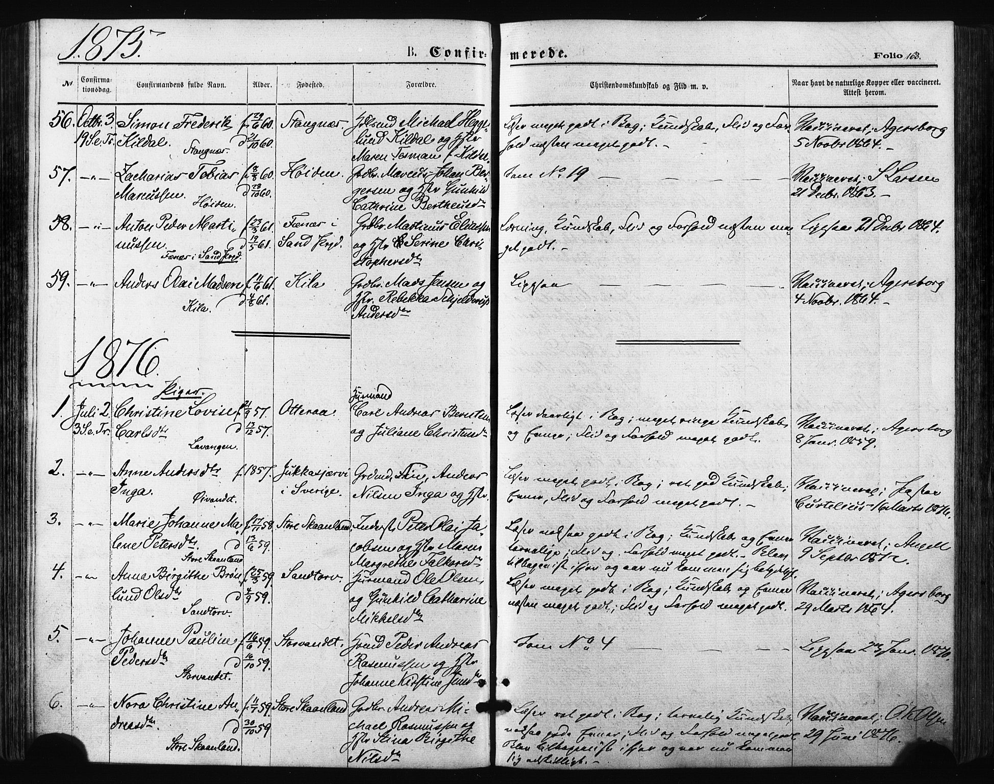 Trondenes sokneprestkontor, SATØ/S-1319/H/Ha/L0013kirke: Parish register (official) no. 13, 1870-1878, p. 163