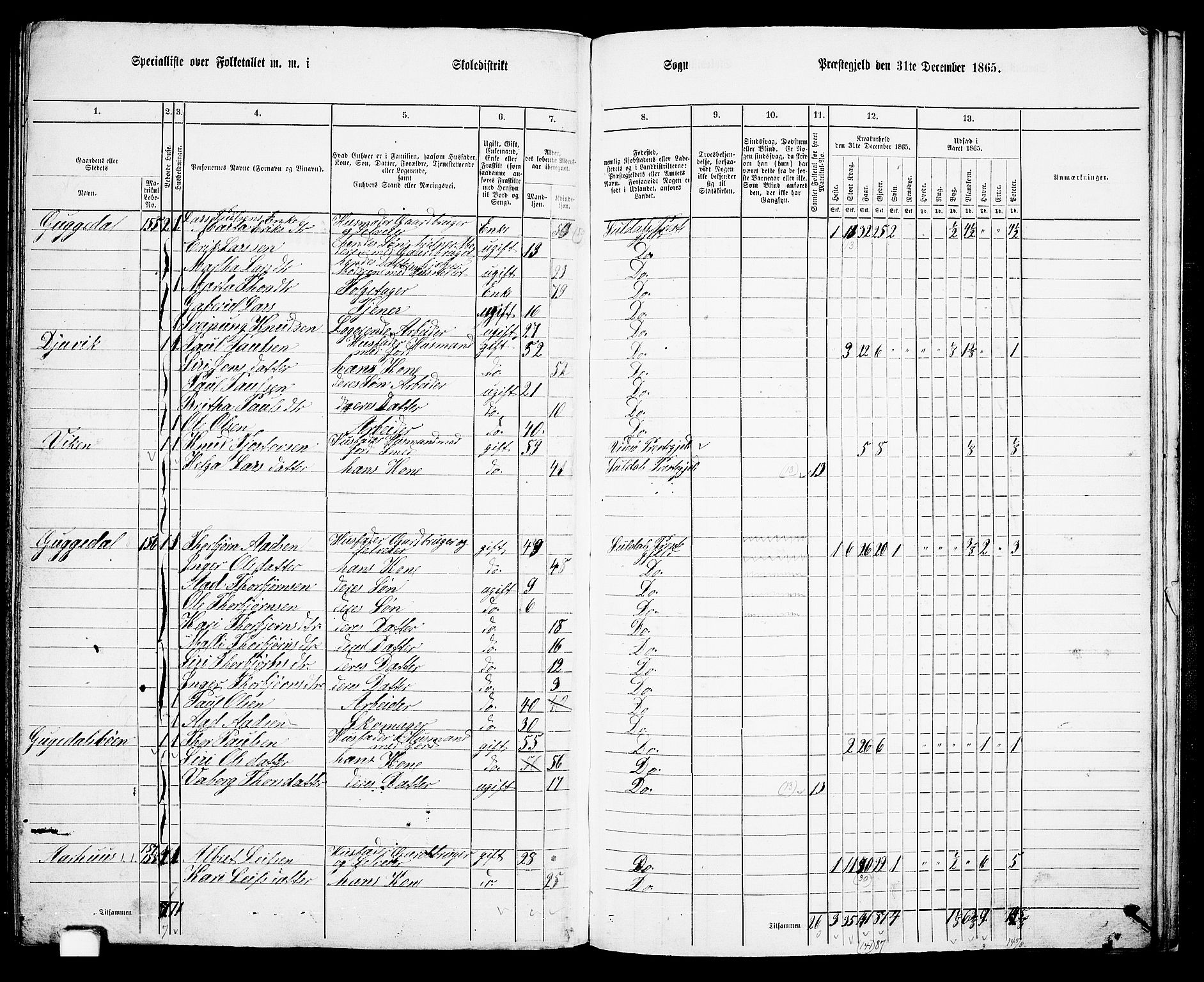 RA, 1865 census for Suldal, 1865, p. 100