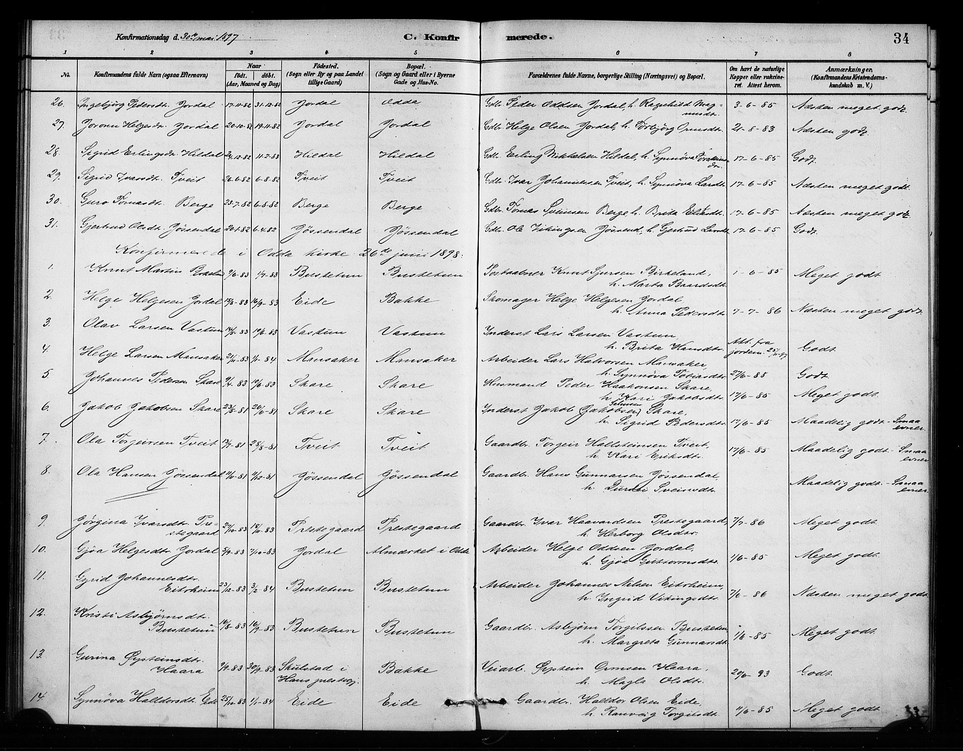 Odda Sokneprestembete, SAB/A-77201/H/Haa: Parish register (official) no. A 2, 1880-1915, p. 34