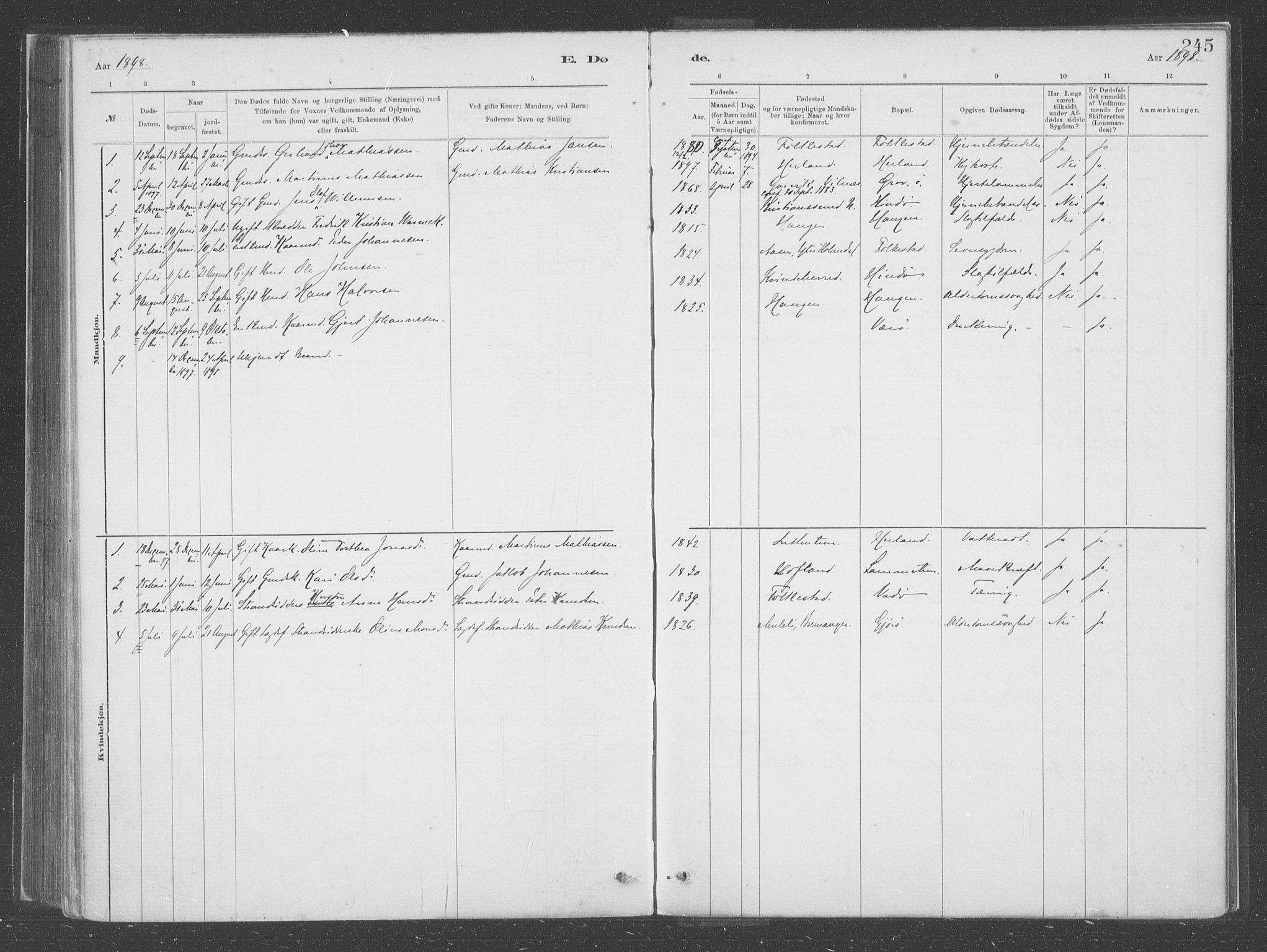 Askvoll sokneprestembete, SAB/A-79501/H/Haa/Haac/L0001: Parish register (official) no. C  1, 1879-1922, p. 245
