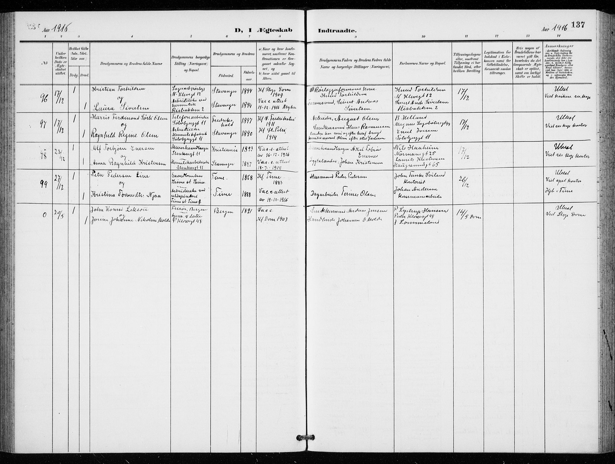 St. Petri sokneprestkontor, AV/SAST-A-101813/001/30/30BB/L0009: Parish register (copy) no. B 9, 1902-1935, p. 137