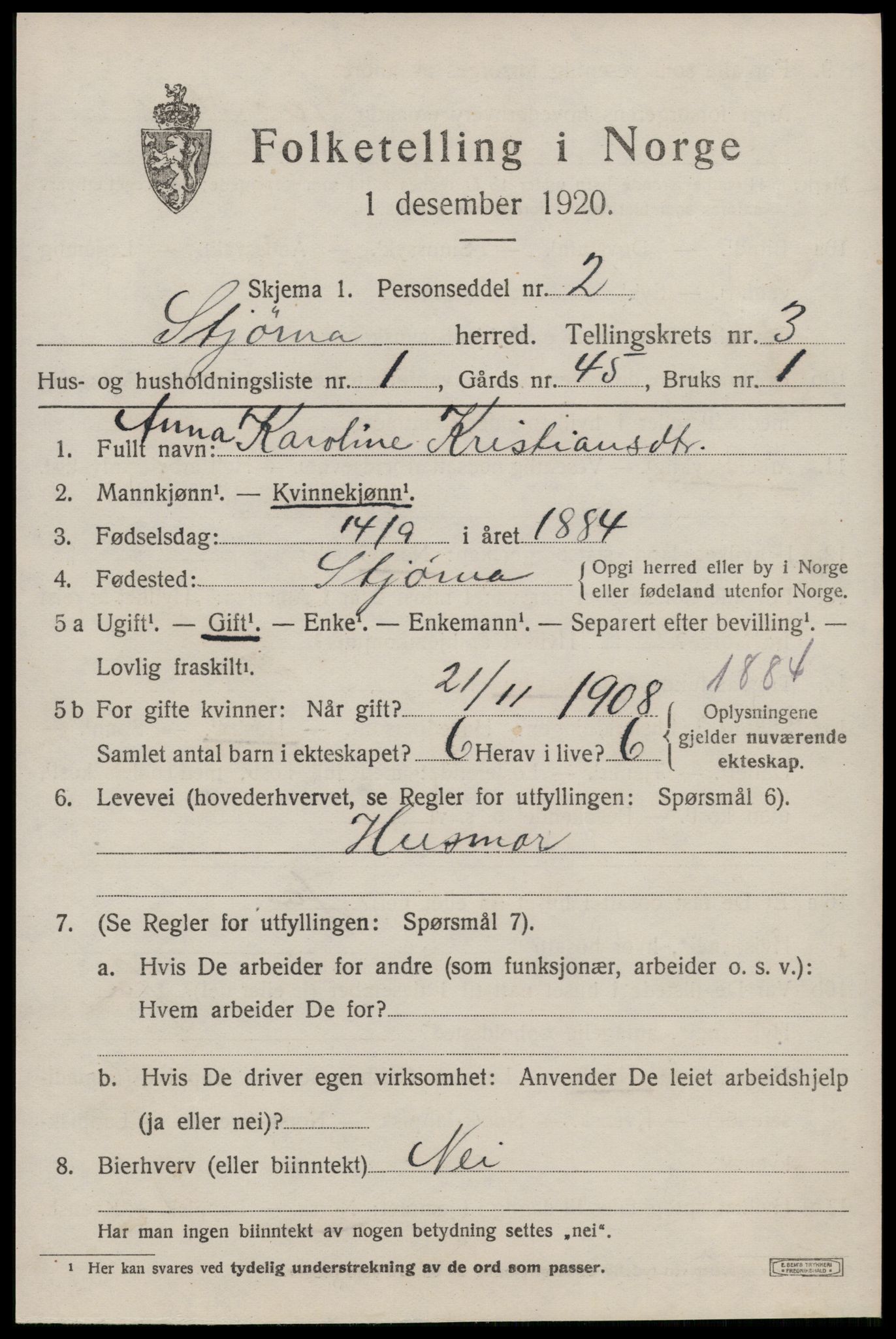 SAT, 1920 census for Stjørna, 1920, p. 2052