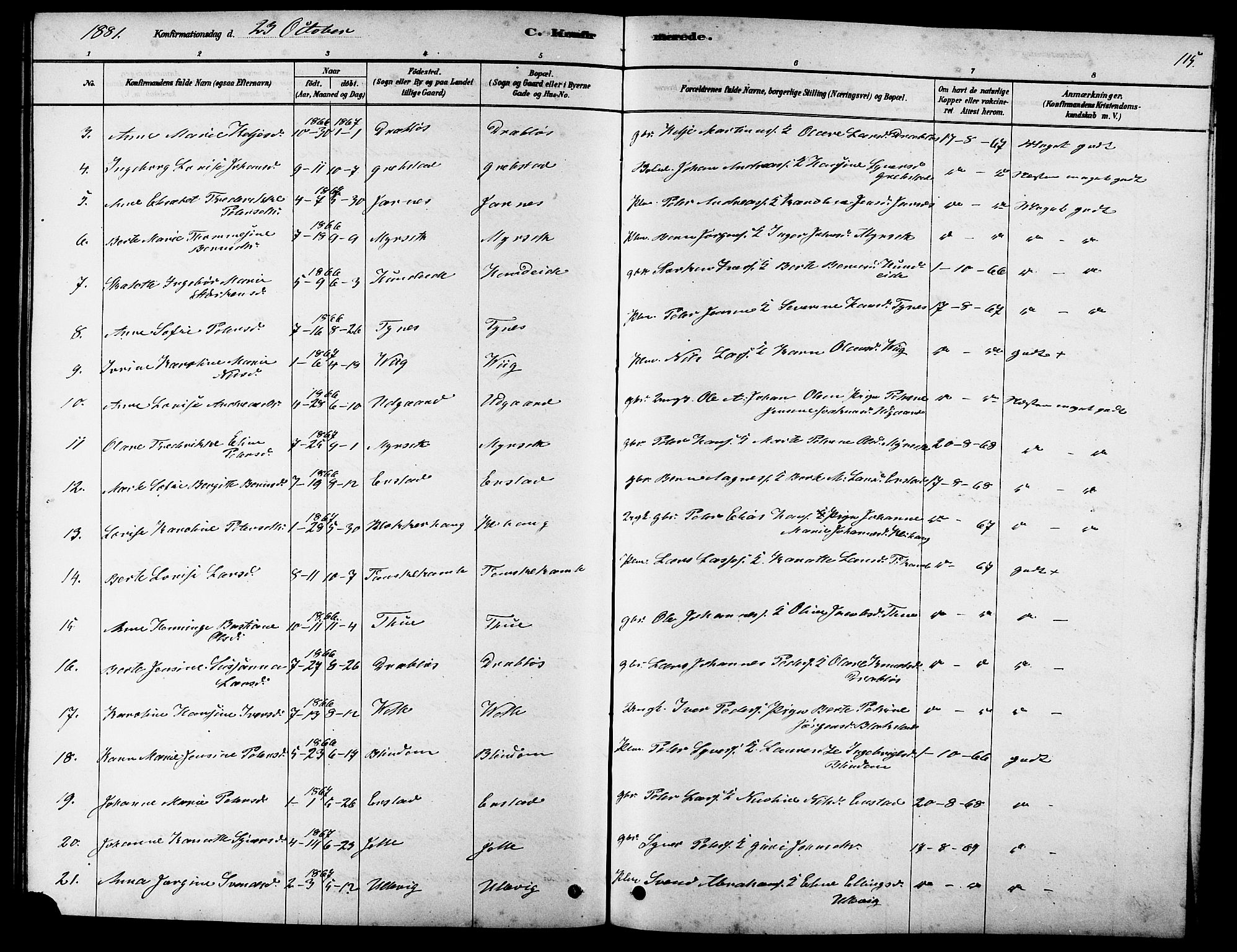 Ministerialprotokoller, klokkerbøker og fødselsregistre - Møre og Romsdal, SAT/A-1454/523/L0339: Parish register (copy) no. 523C02, 1878-1891, p. 115