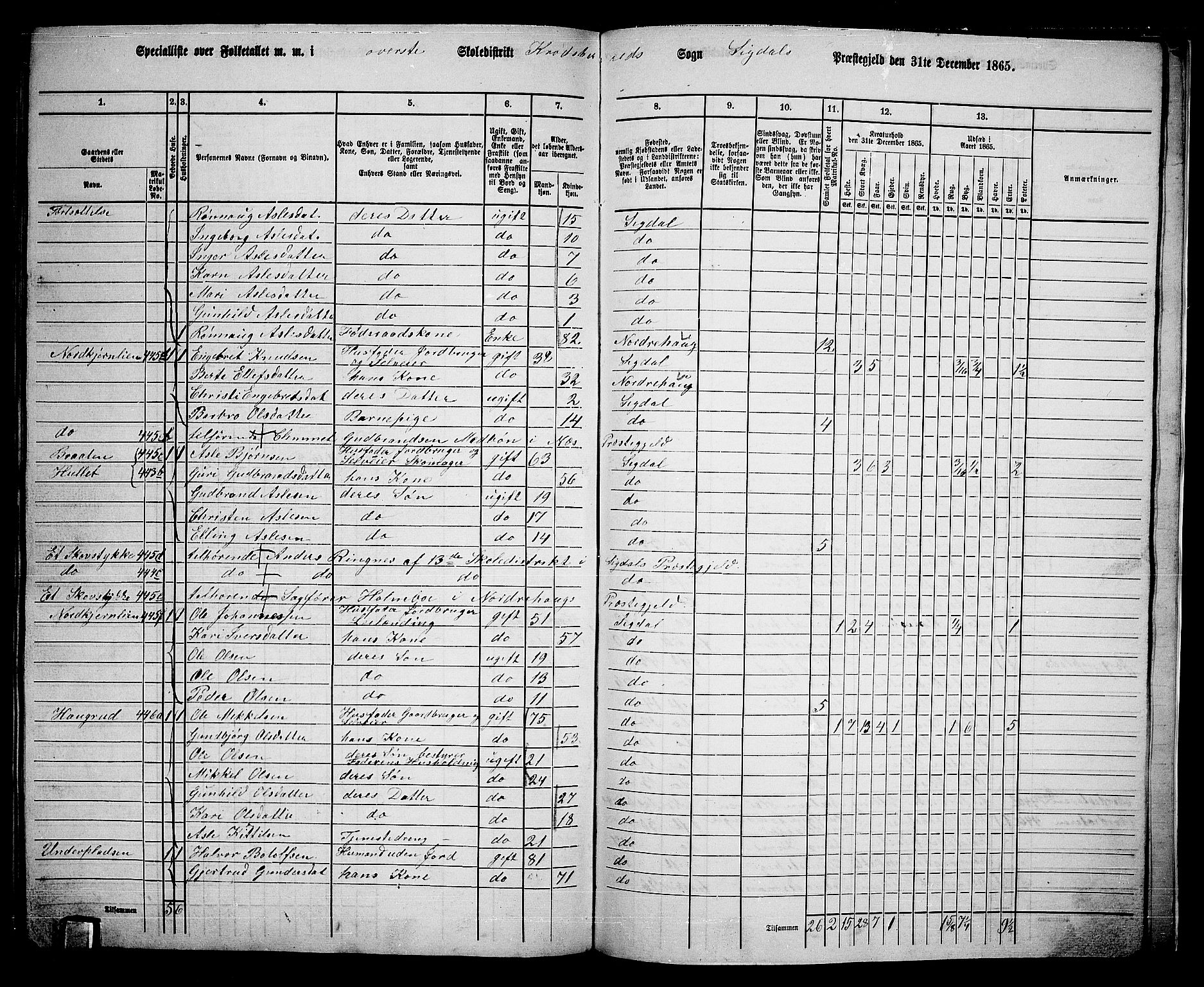 RA, 1865 census for Sigdal, 1865, p. 267
