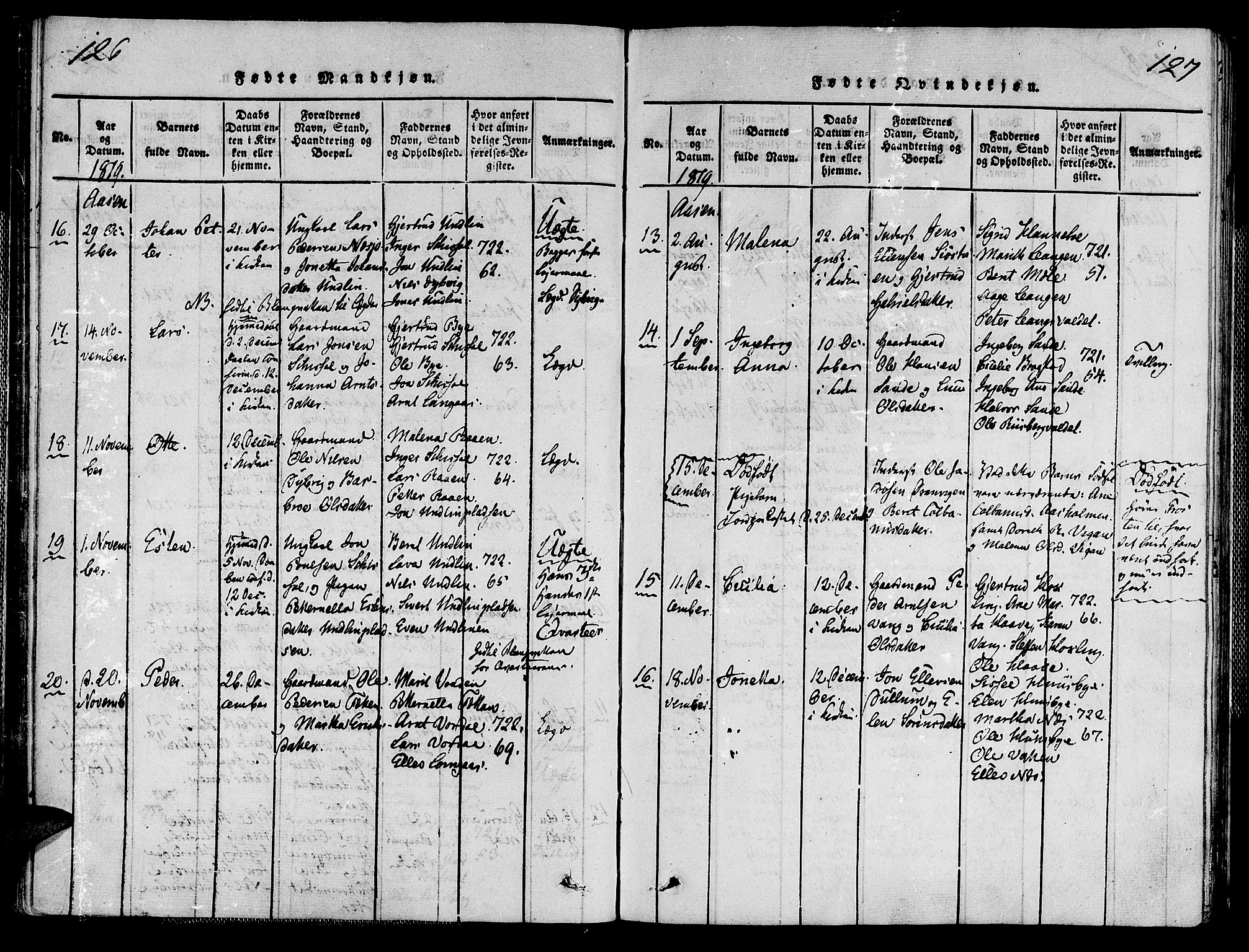 Ministerialprotokoller, klokkerbøker og fødselsregistre - Nord-Trøndelag, SAT/A-1458/713/L0112: Parish register (official) no. 713A04 /2, 1817-1827, p. 126-127