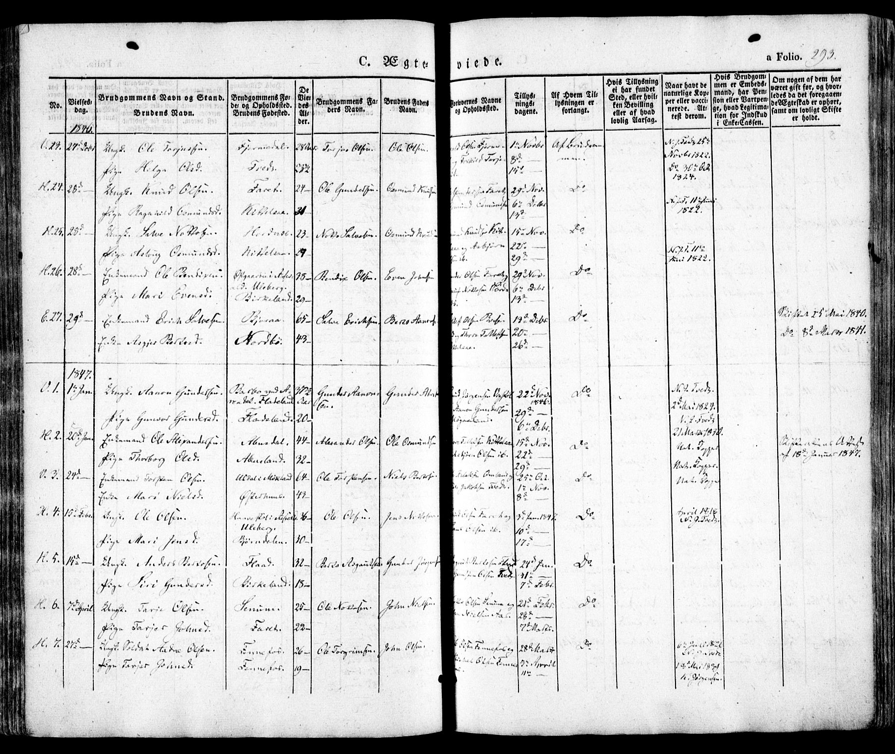 Evje sokneprestkontor, AV/SAK-1111-0008/F/Fa/Faa/L0005: Parish register (official) no. A 5, 1843-1865, p. 293