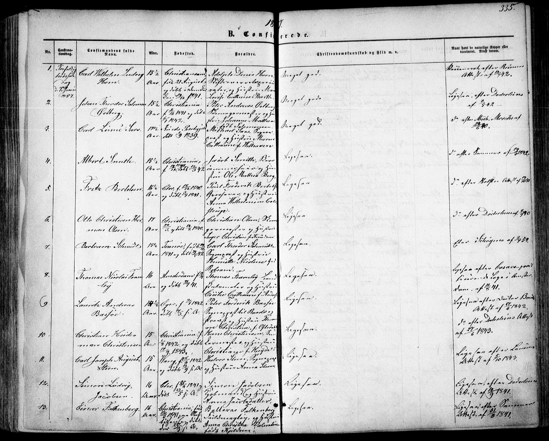Oslo domkirke Kirkebøker, SAO/A-10752/F/Fa/L0015: Parish register (official) no. 15, 1857-1871, p. 335