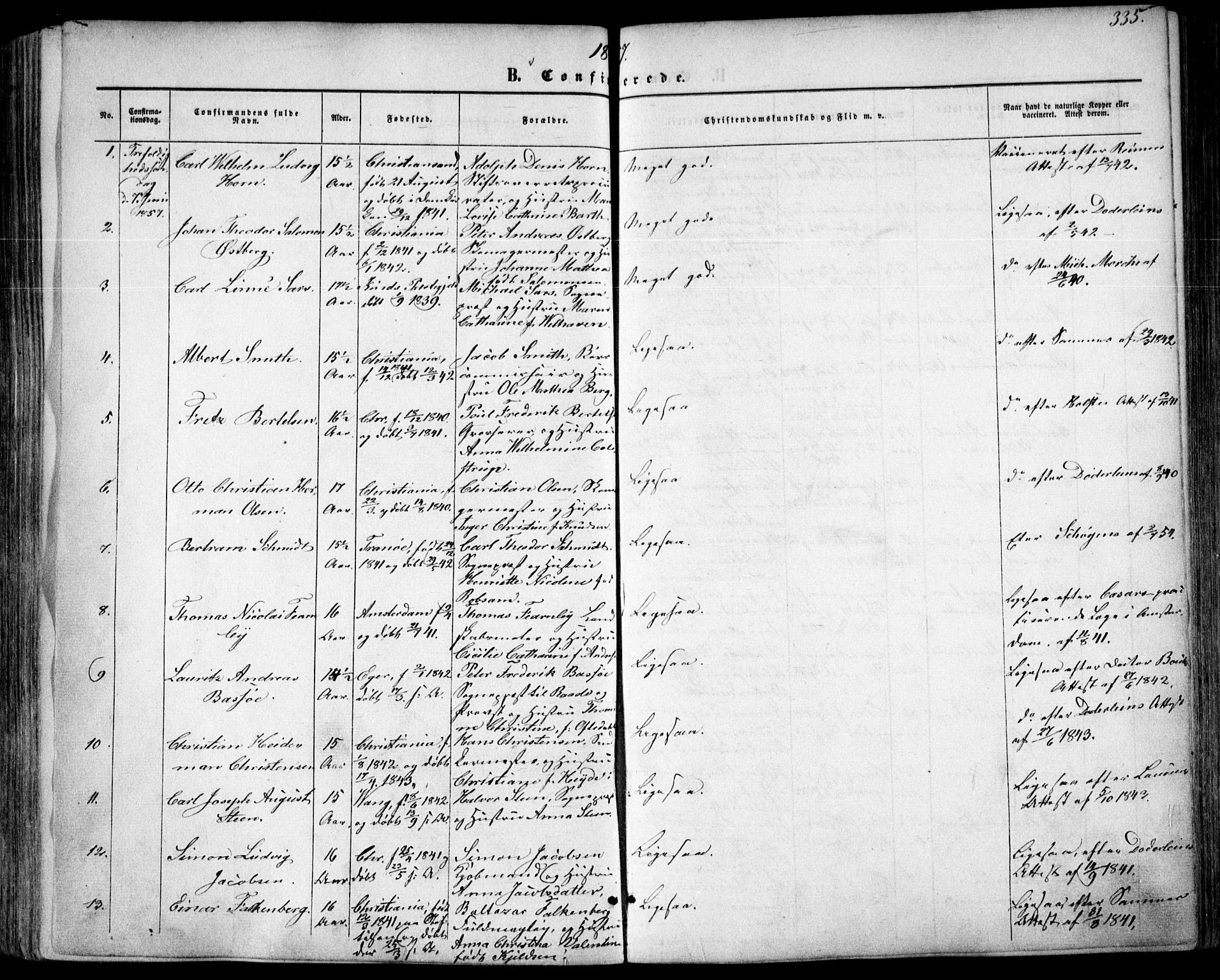 Oslo domkirke Kirkebøker, AV/SAO-A-10752/F/Fa/L0015: Parish register (official) no. 15, 1857-1871, p. 335