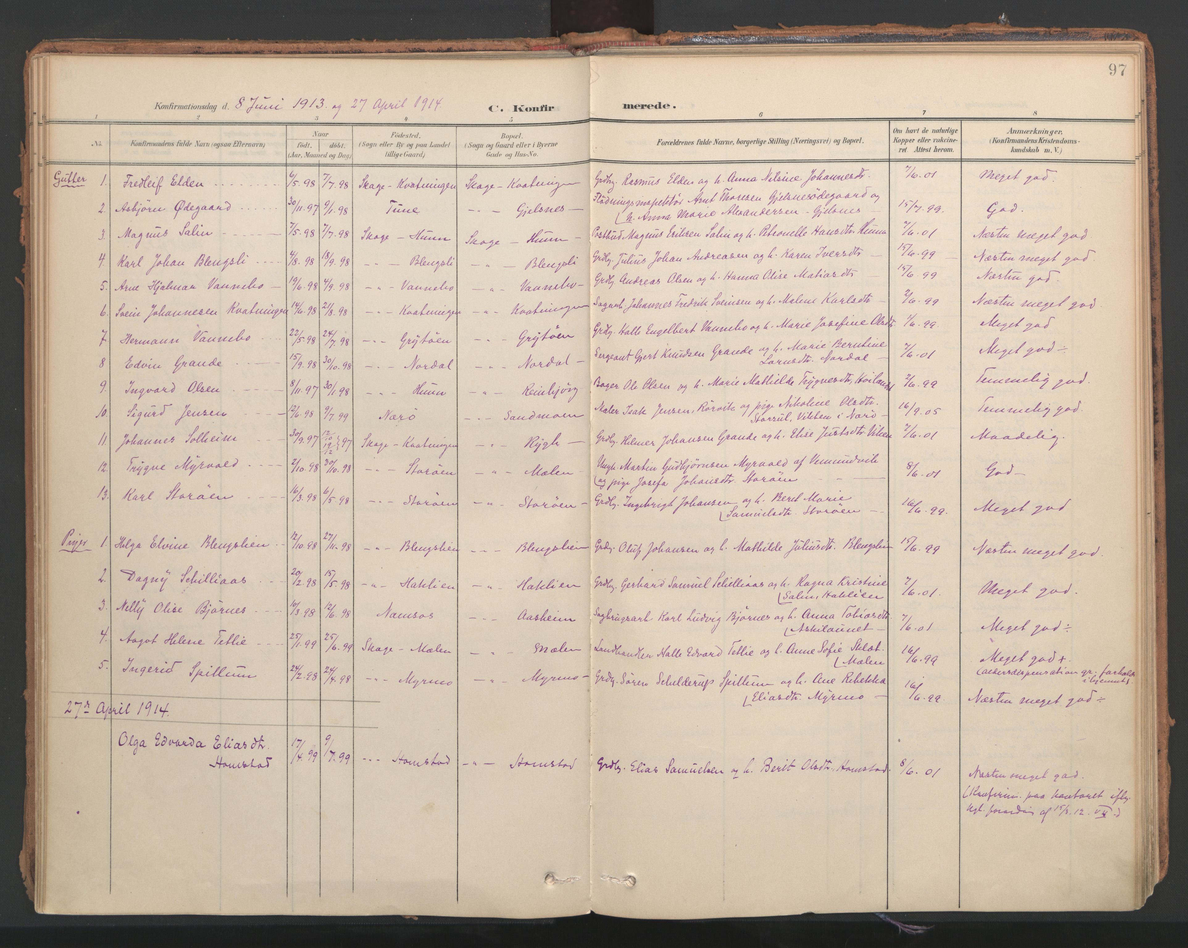 Ministerialprotokoller, klokkerbøker og fødselsregistre - Nord-Trøndelag, SAT/A-1458/766/L0564: Parish register (official) no. 767A02, 1900-1932, p. 97