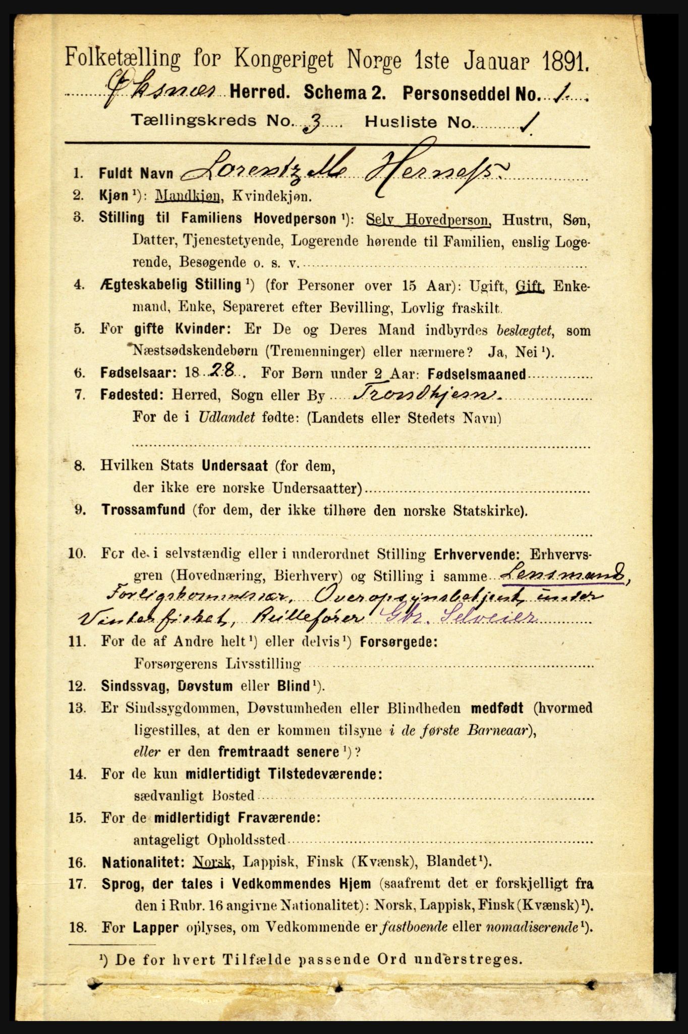 RA, 1891 census for 1868 Øksnes, 1891, p. 1133