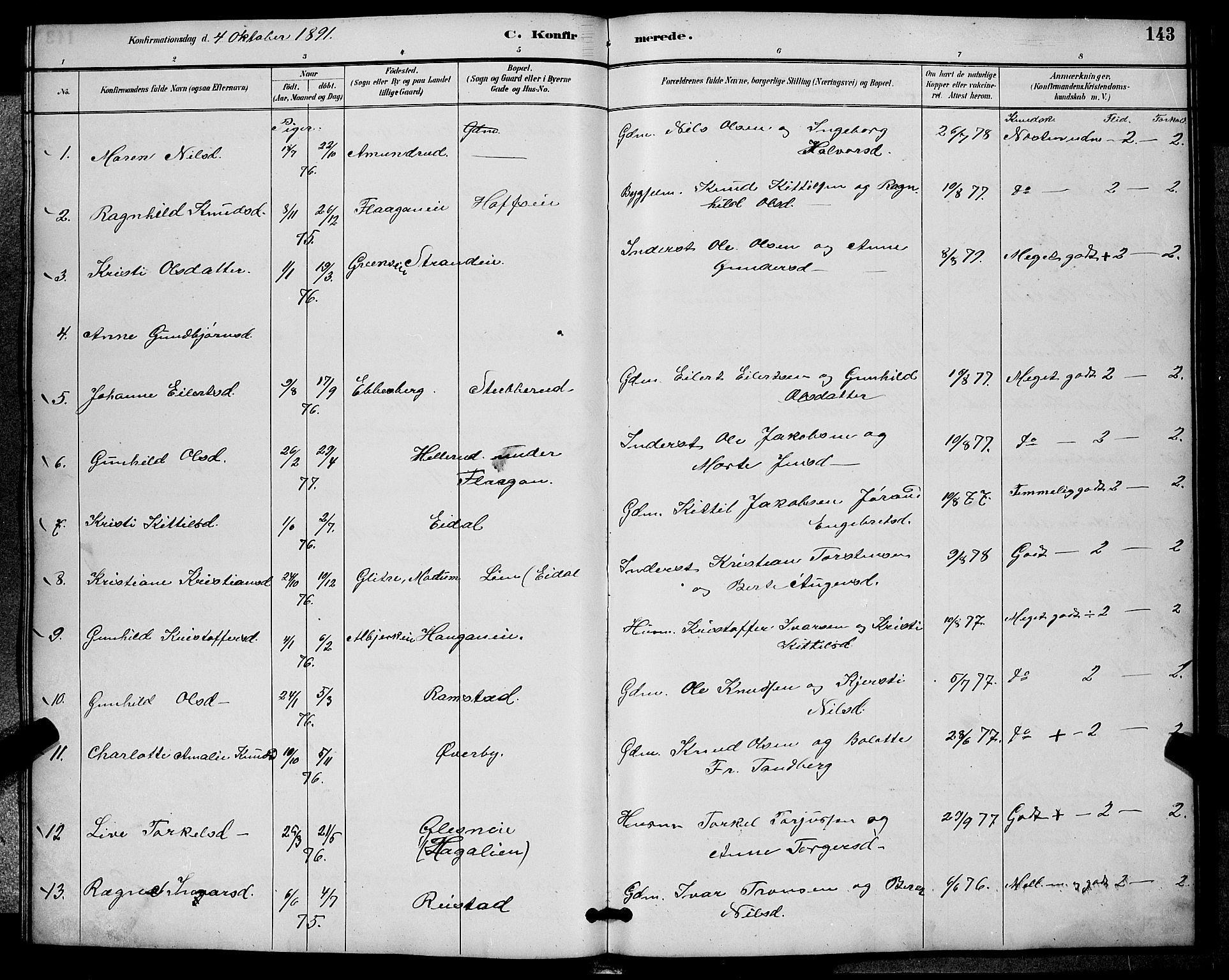 Sigdal kirkebøker, AV/SAKO-A-245/G/Ga/L0005: Parish register (copy) no. I 5, 1886-1900, p. 143