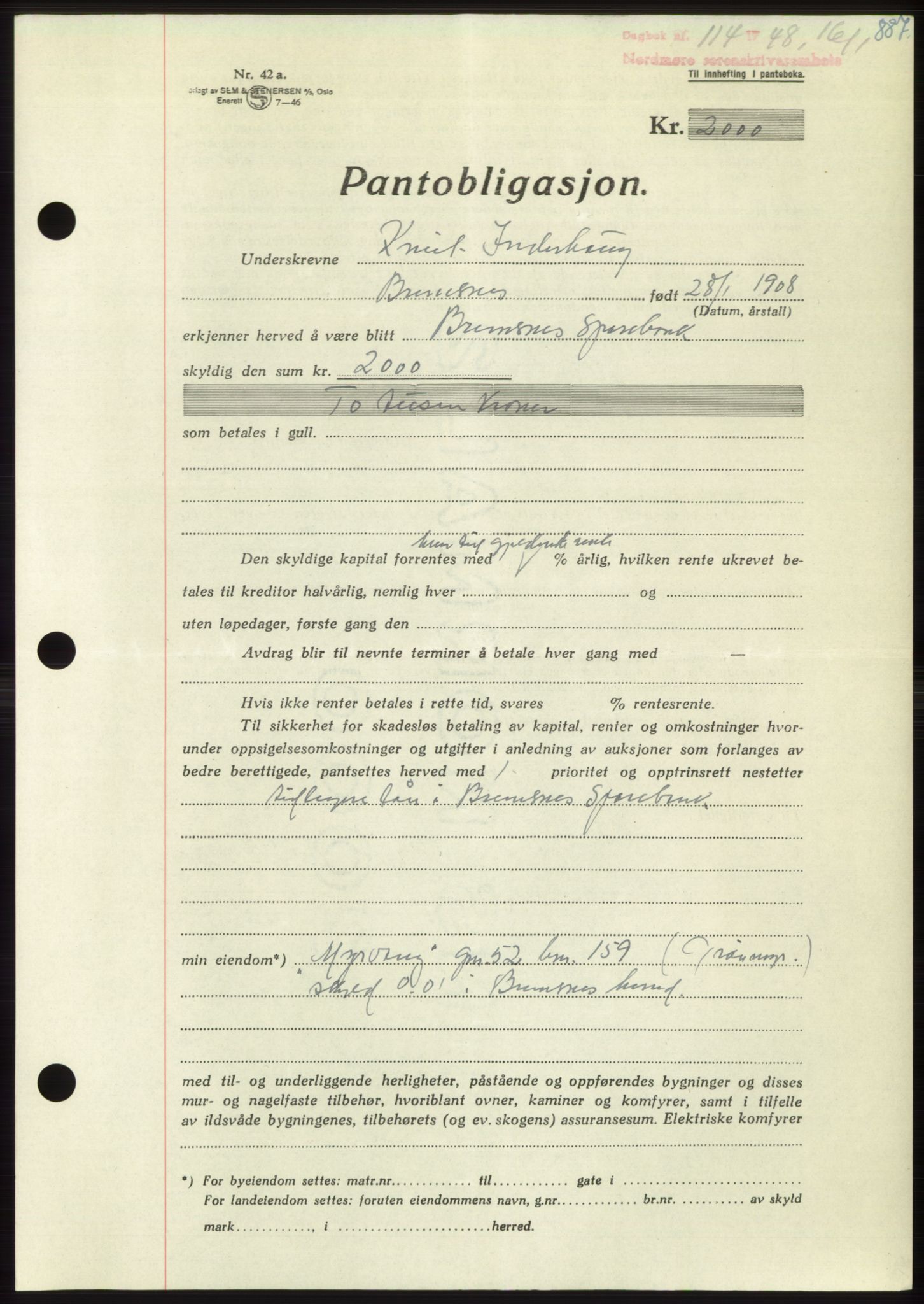 Nordmøre sorenskriveri, AV/SAT-A-4132/1/2/2Ca: Mortgage book no. B97, 1947-1948, Diary no: : 114/1948