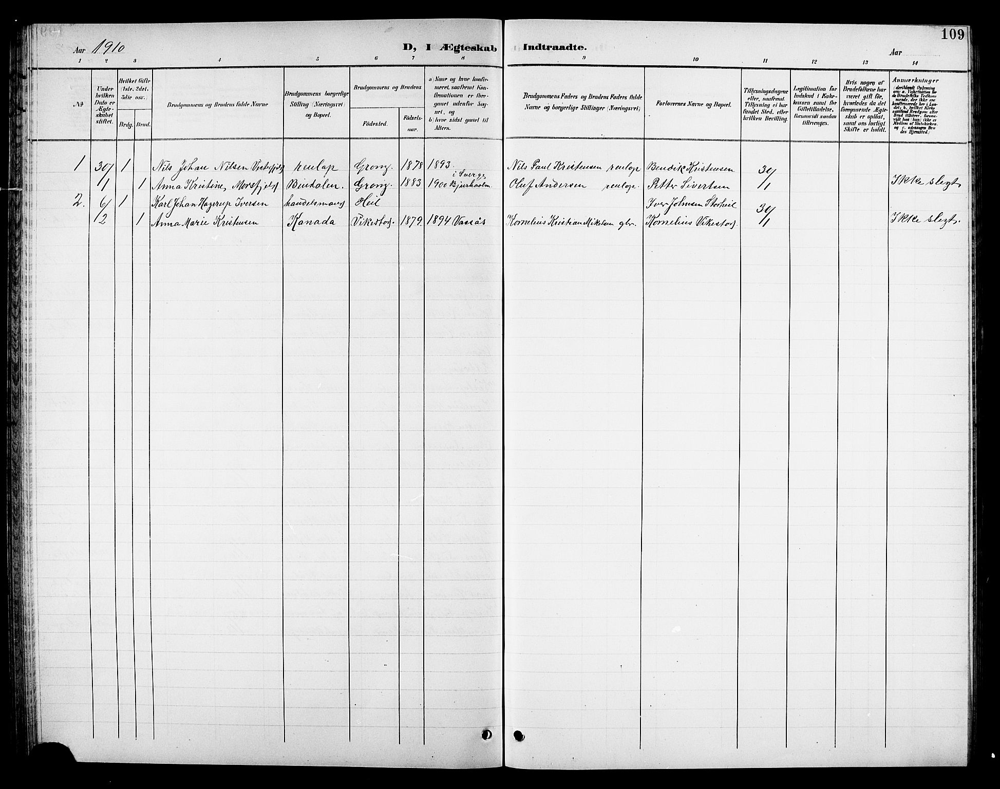 Ministerialprotokoller, klokkerbøker og fødselsregistre - Nordland, SAT/A-1459/810/L0161: Parish register (copy) no. 810C04, 1897-1910, p. 109