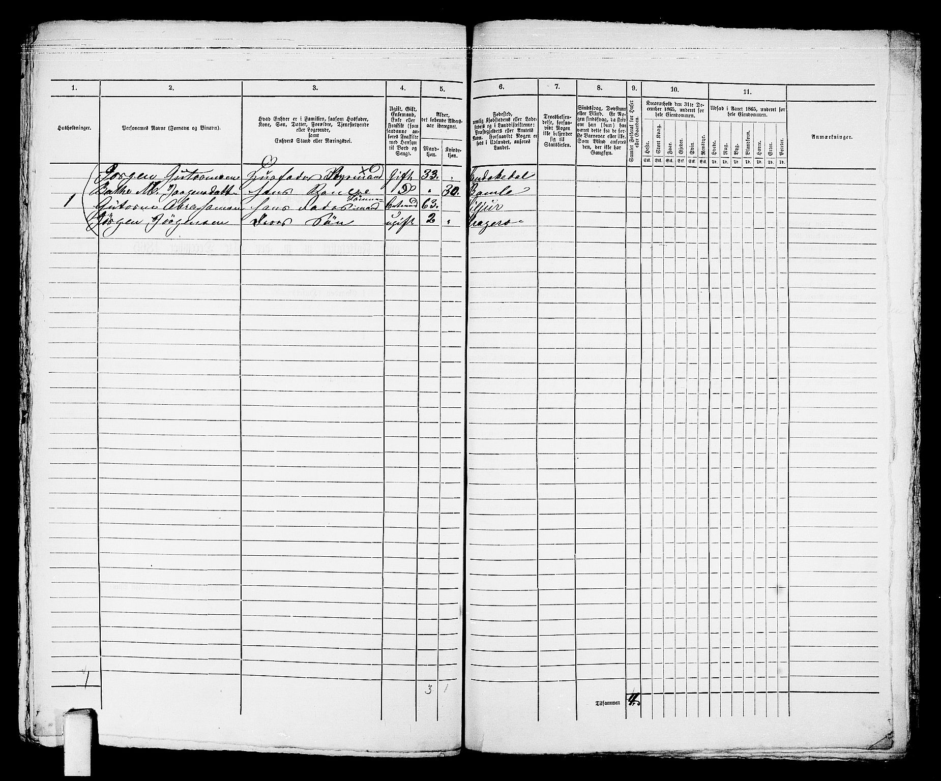 RA, 1865 census for Kragerø/Kragerø, 1865, p. 571