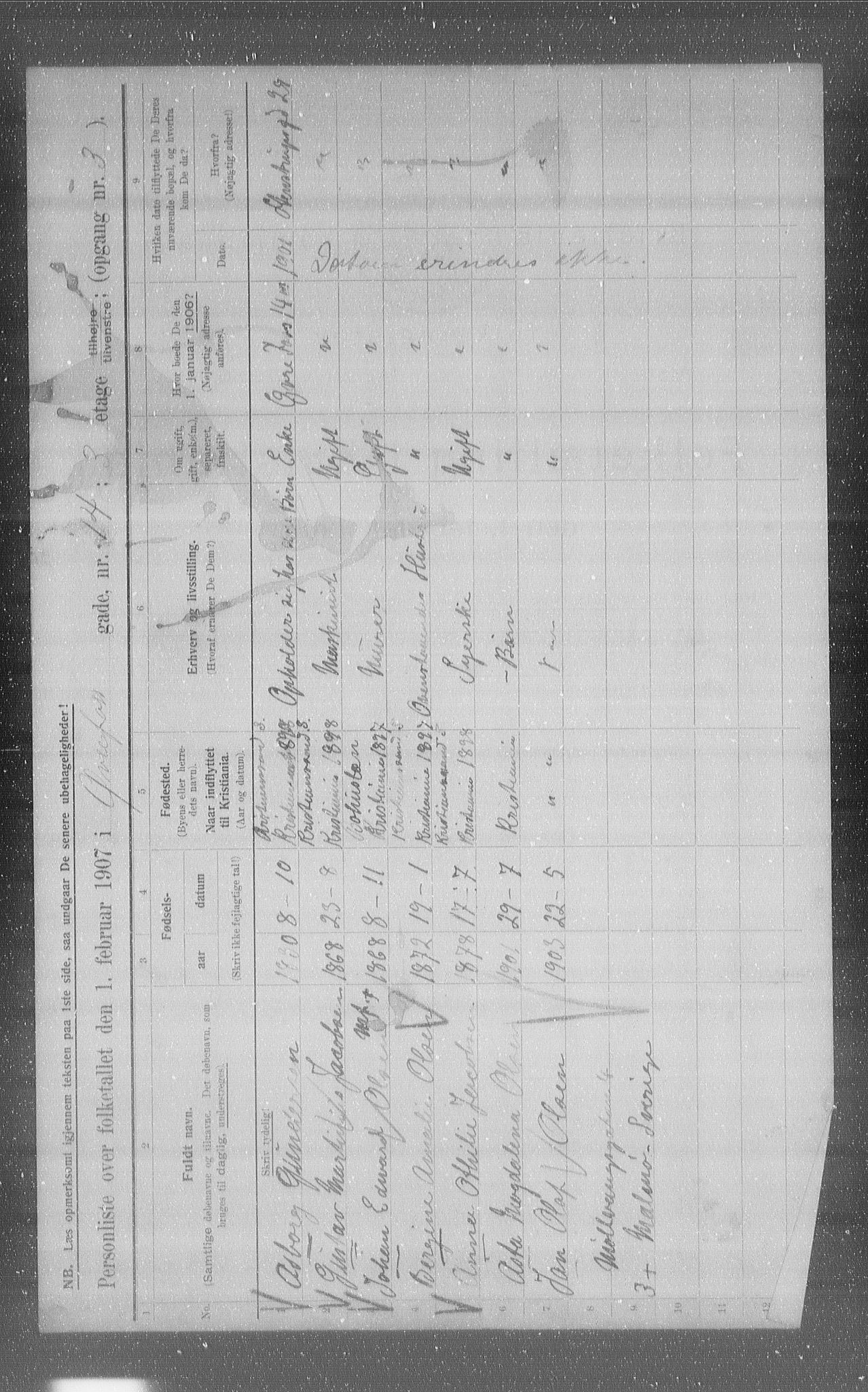 OBA, Municipal Census 1907 for Kristiania, 1907, p. 66238