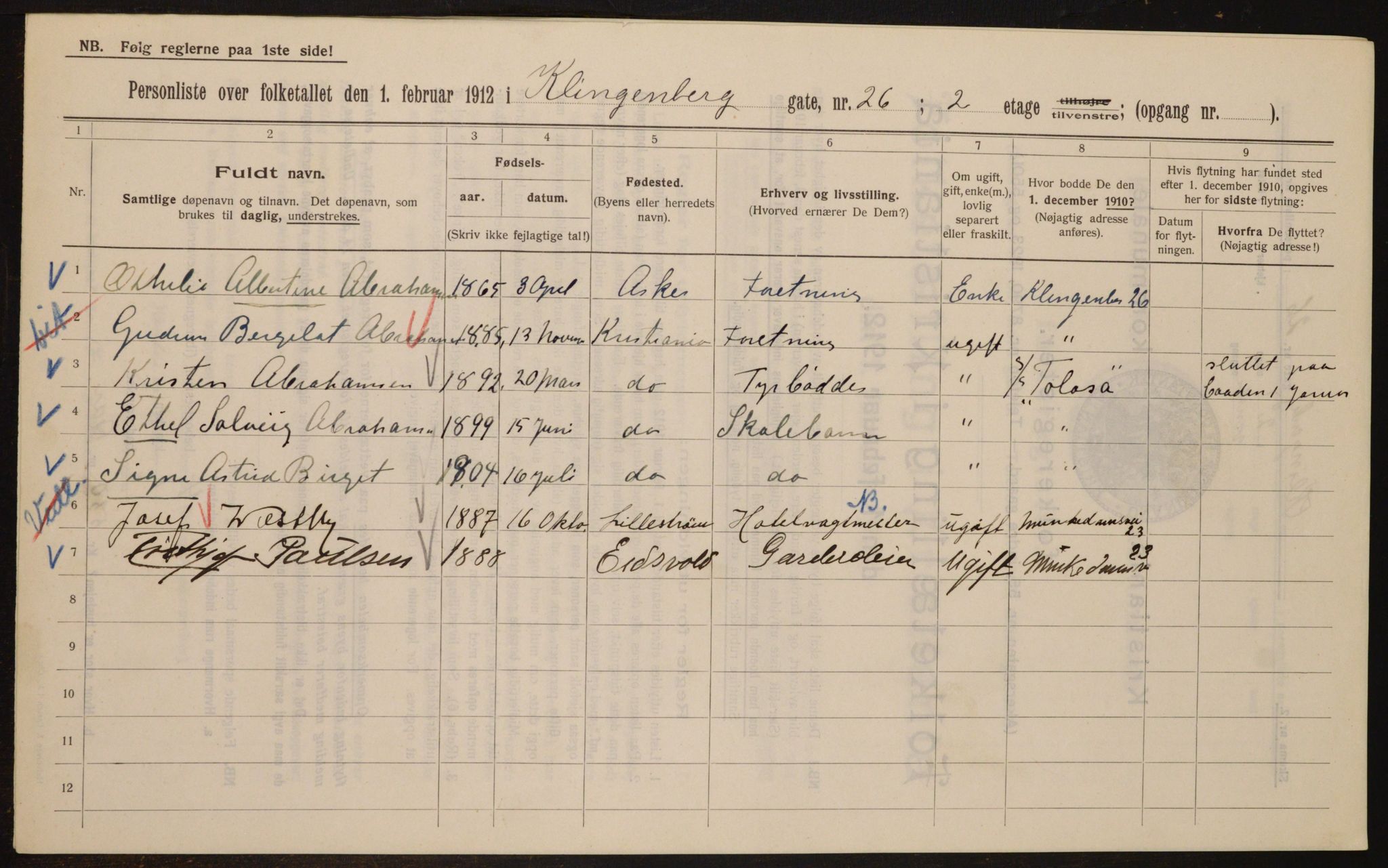 OBA, Municipal Census 1912 for Kristiania, 1912, p. 52302